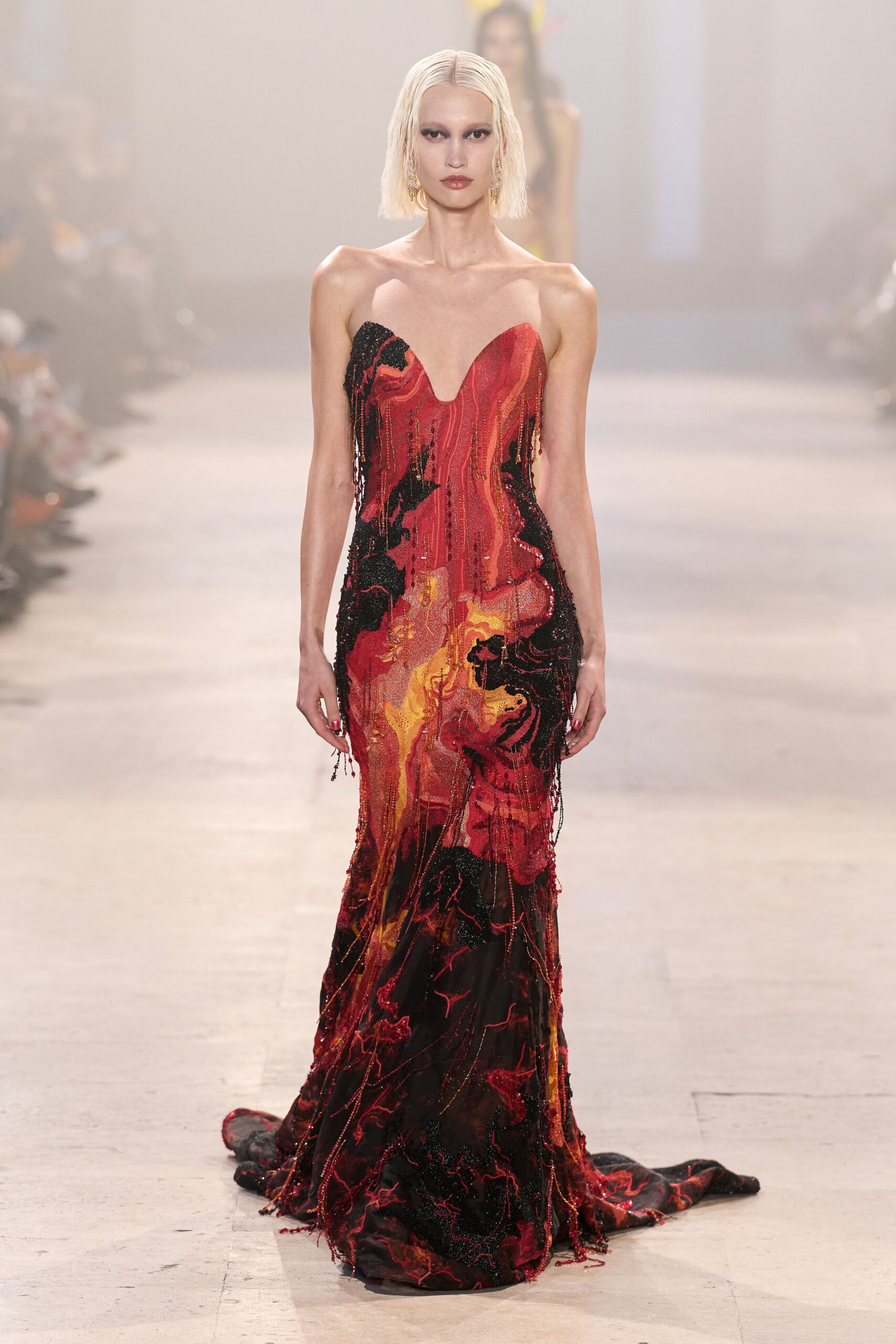 red and black embellished gown