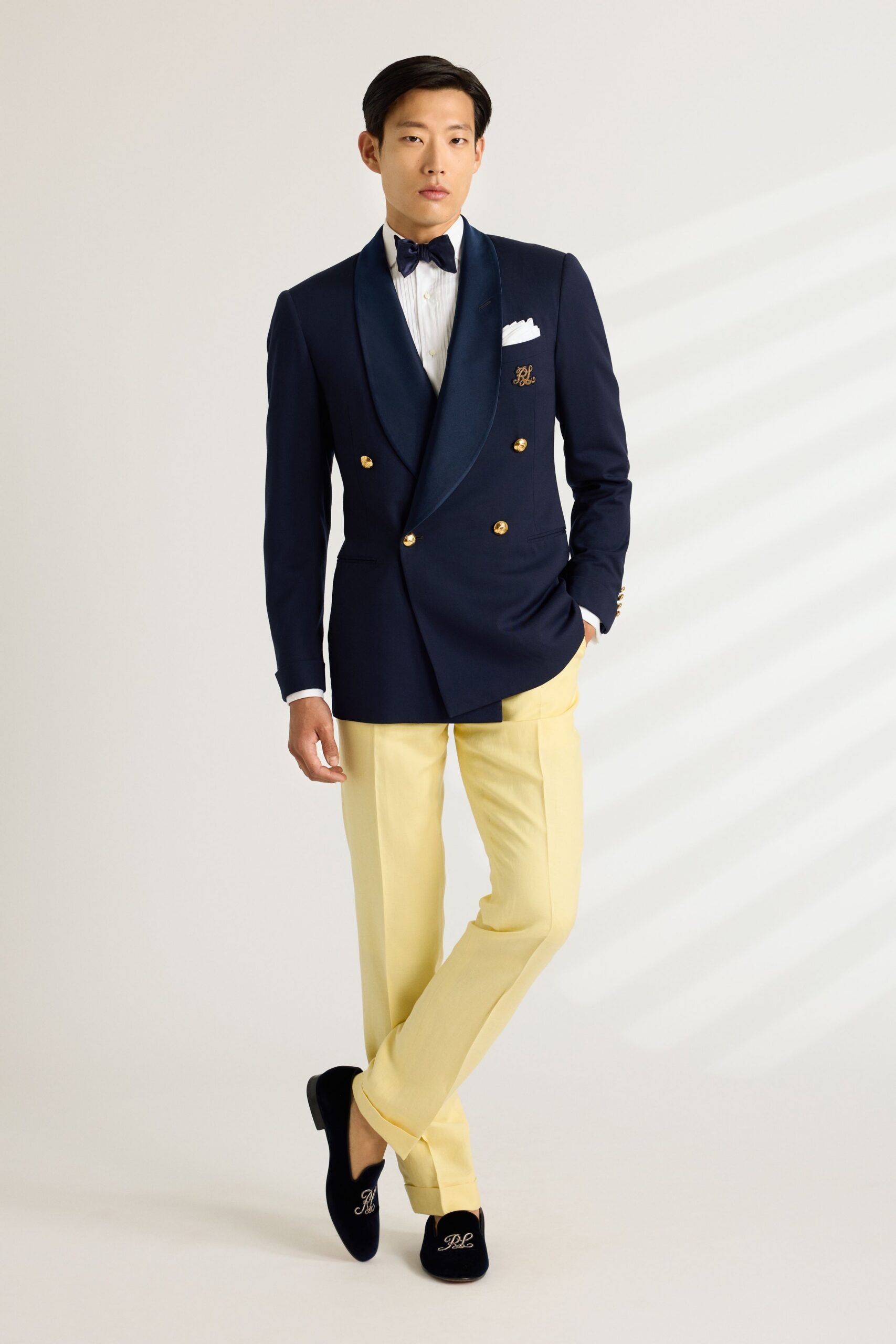 navy blazer yellow pants