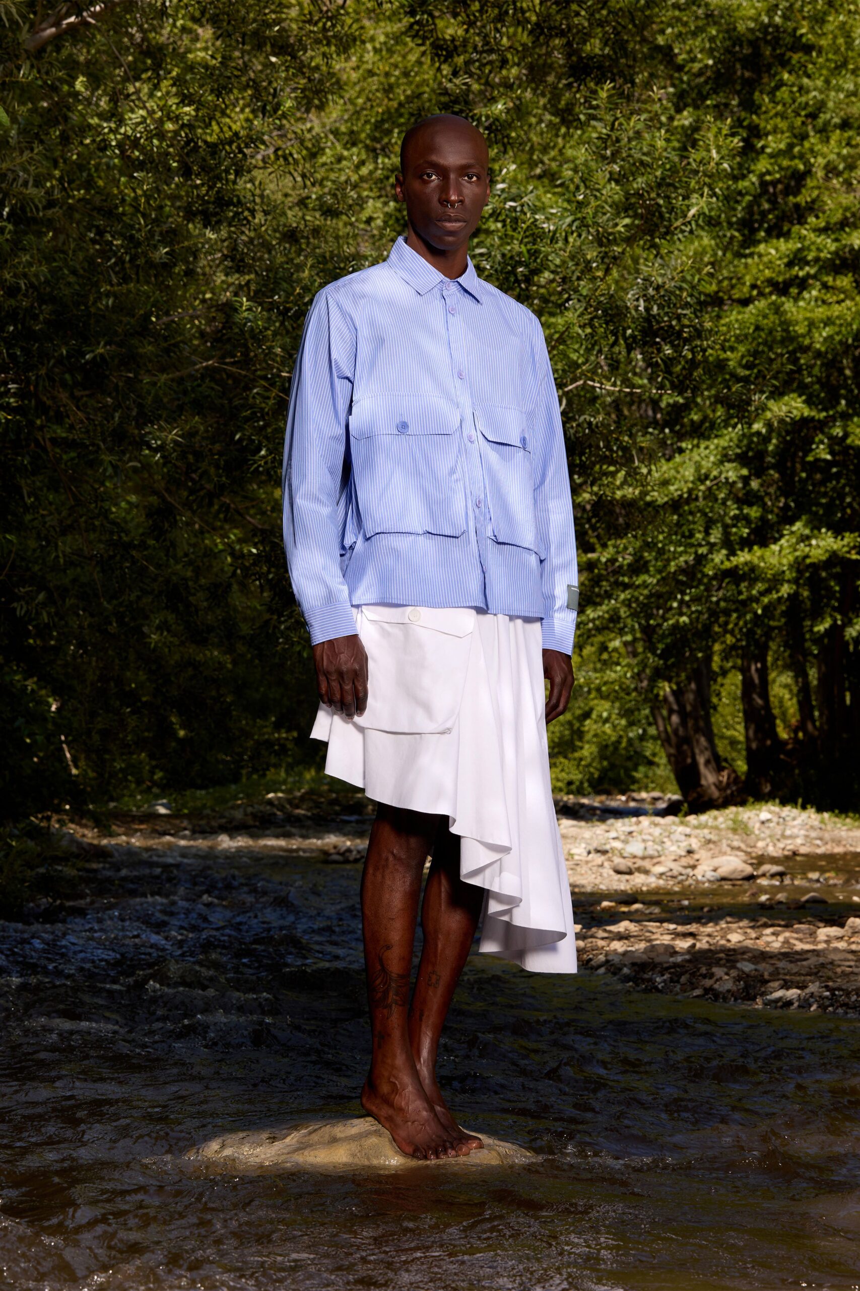 white cotton asymmetric fitted pleated skirt