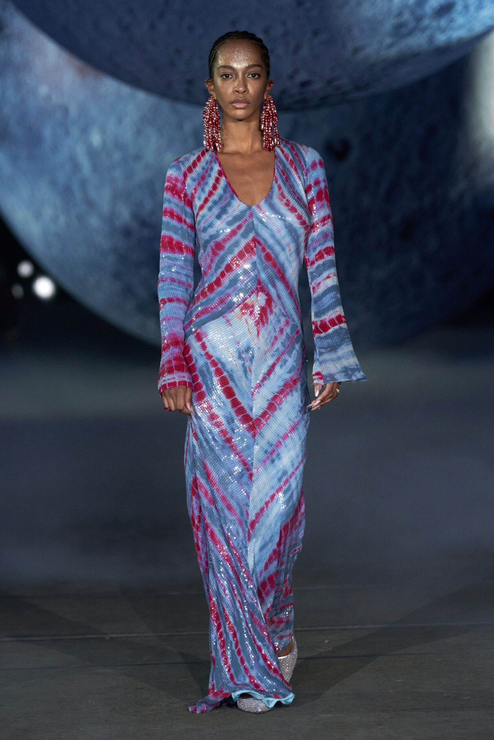 blue and red printed gown