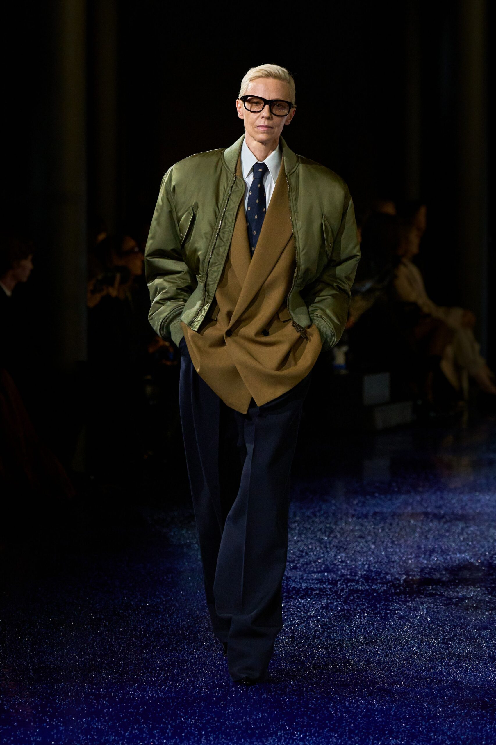 green satin long-sleeve relaxed zippered jacket