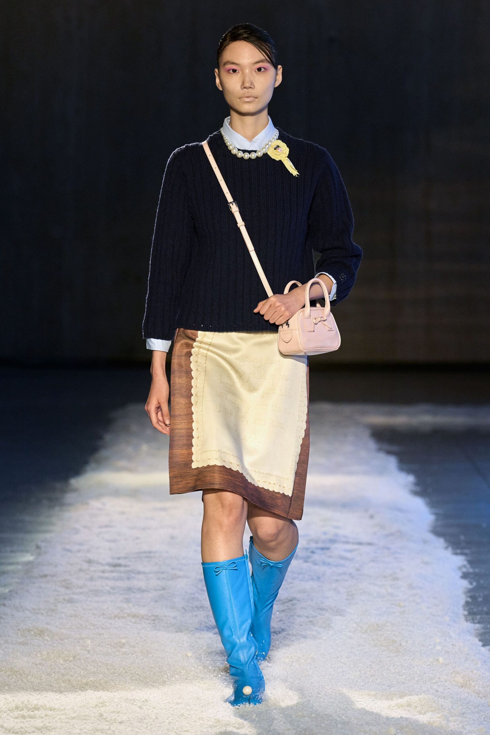 blue wool long-sleeve collared fitted ribbed sweater