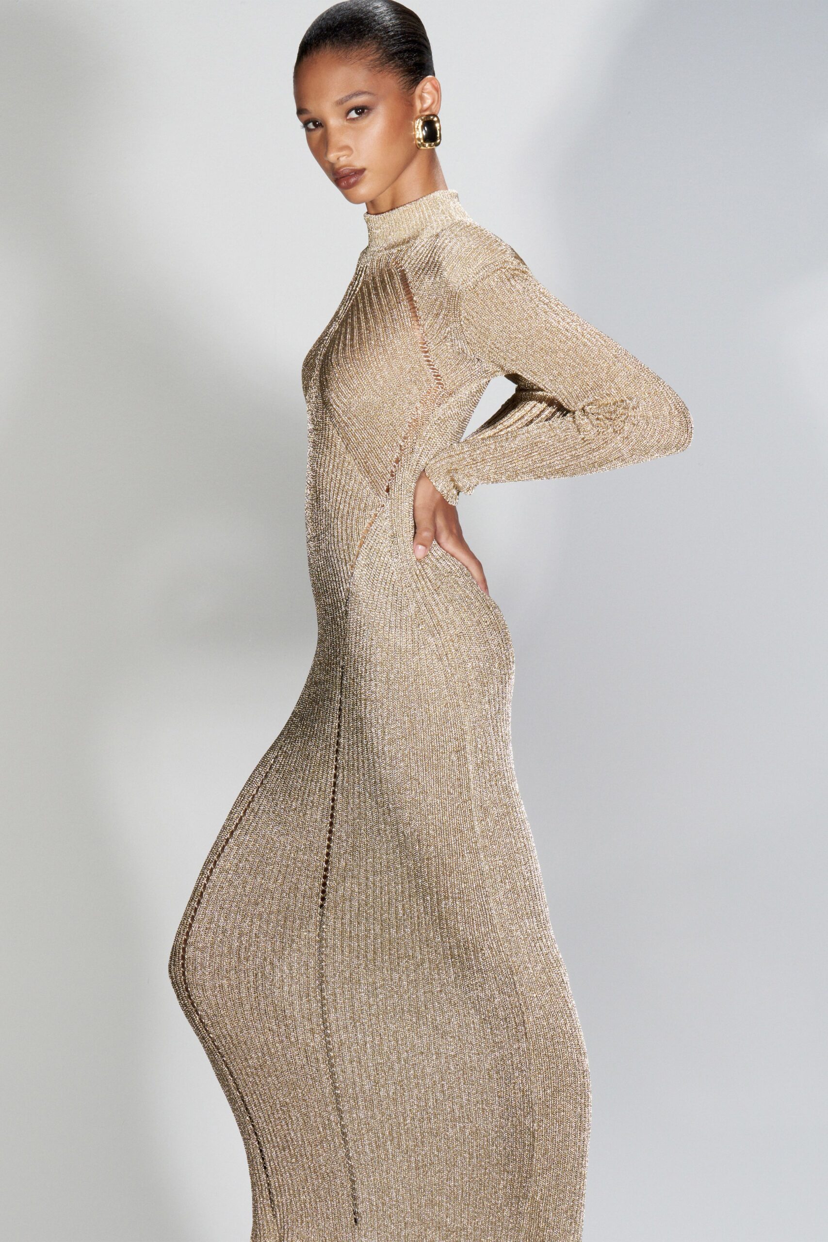 fitted gold knit gown