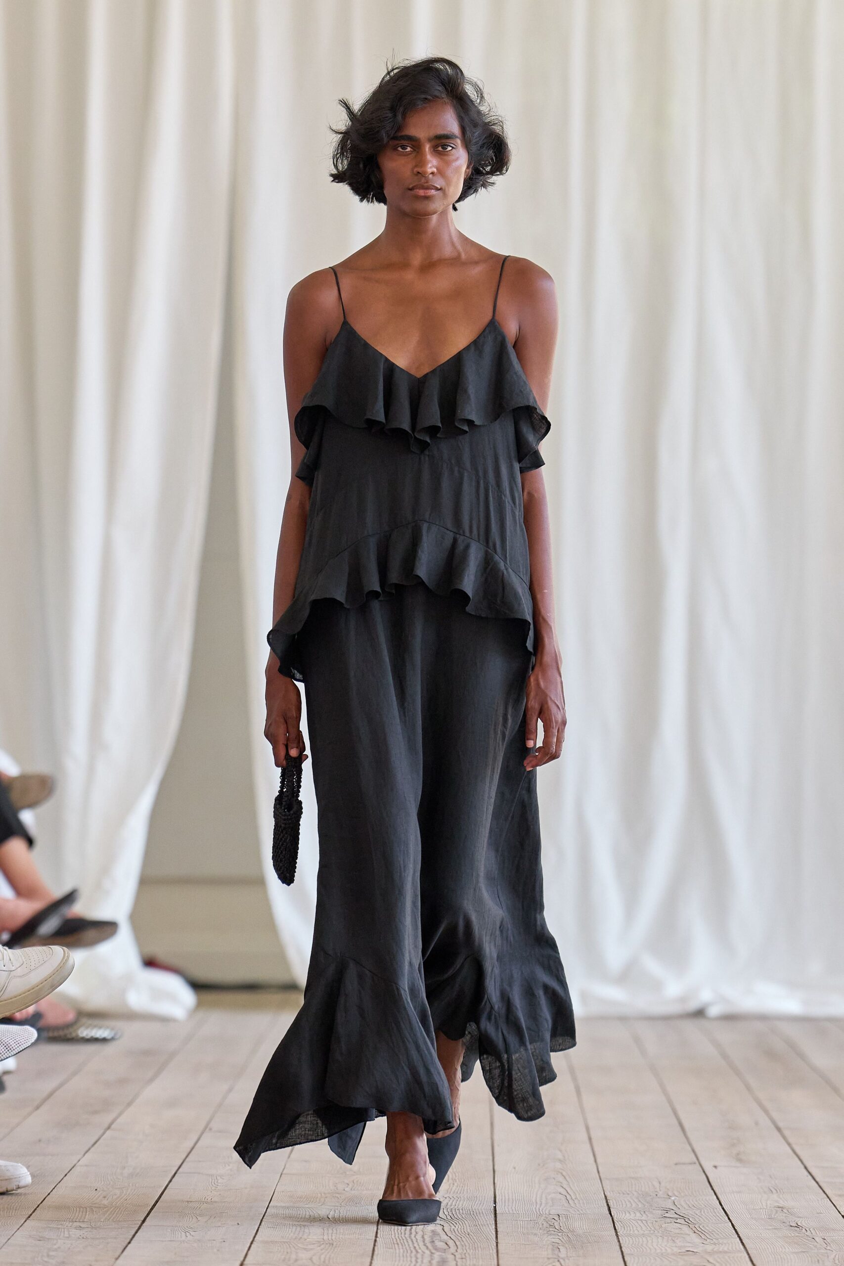 black cotton relaxed flared pants