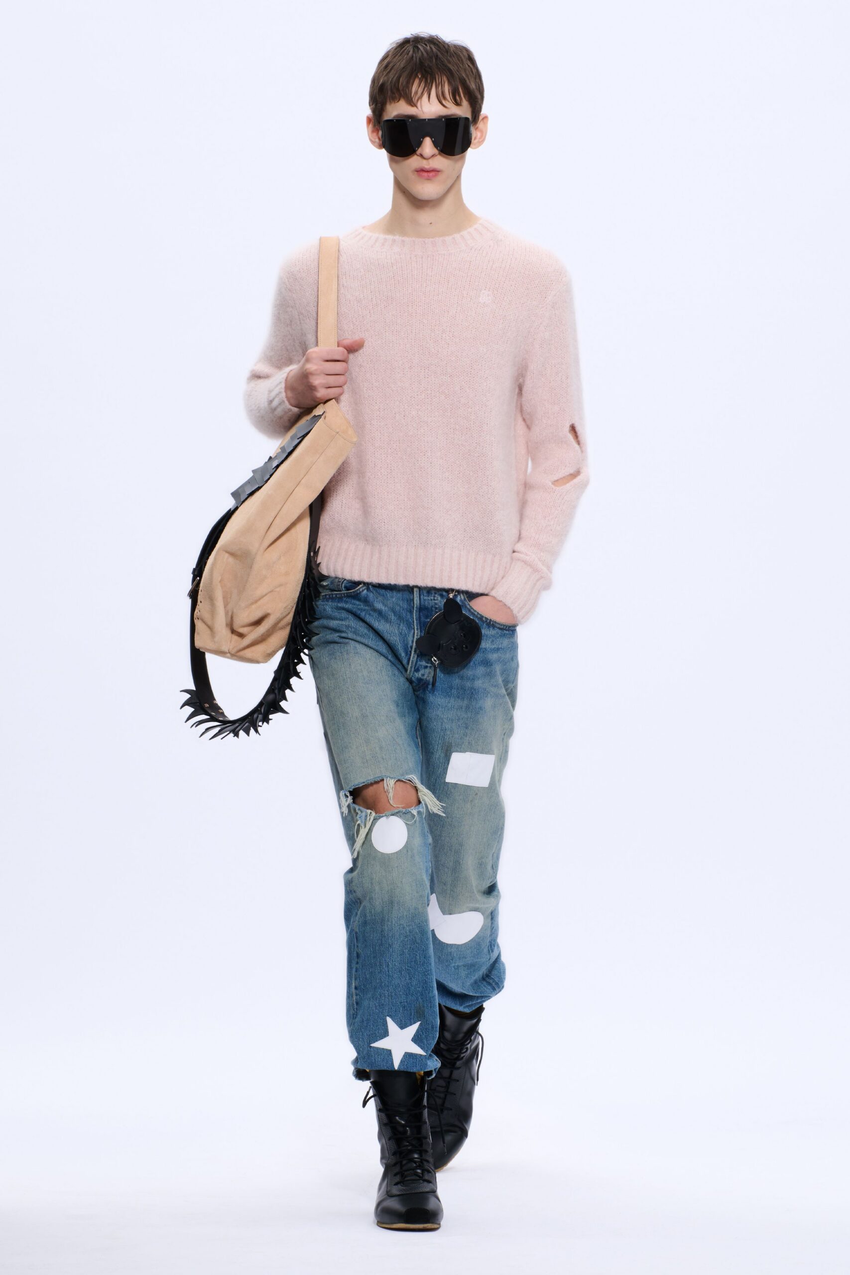 pink wool long-sleeve collared relaxed sweater