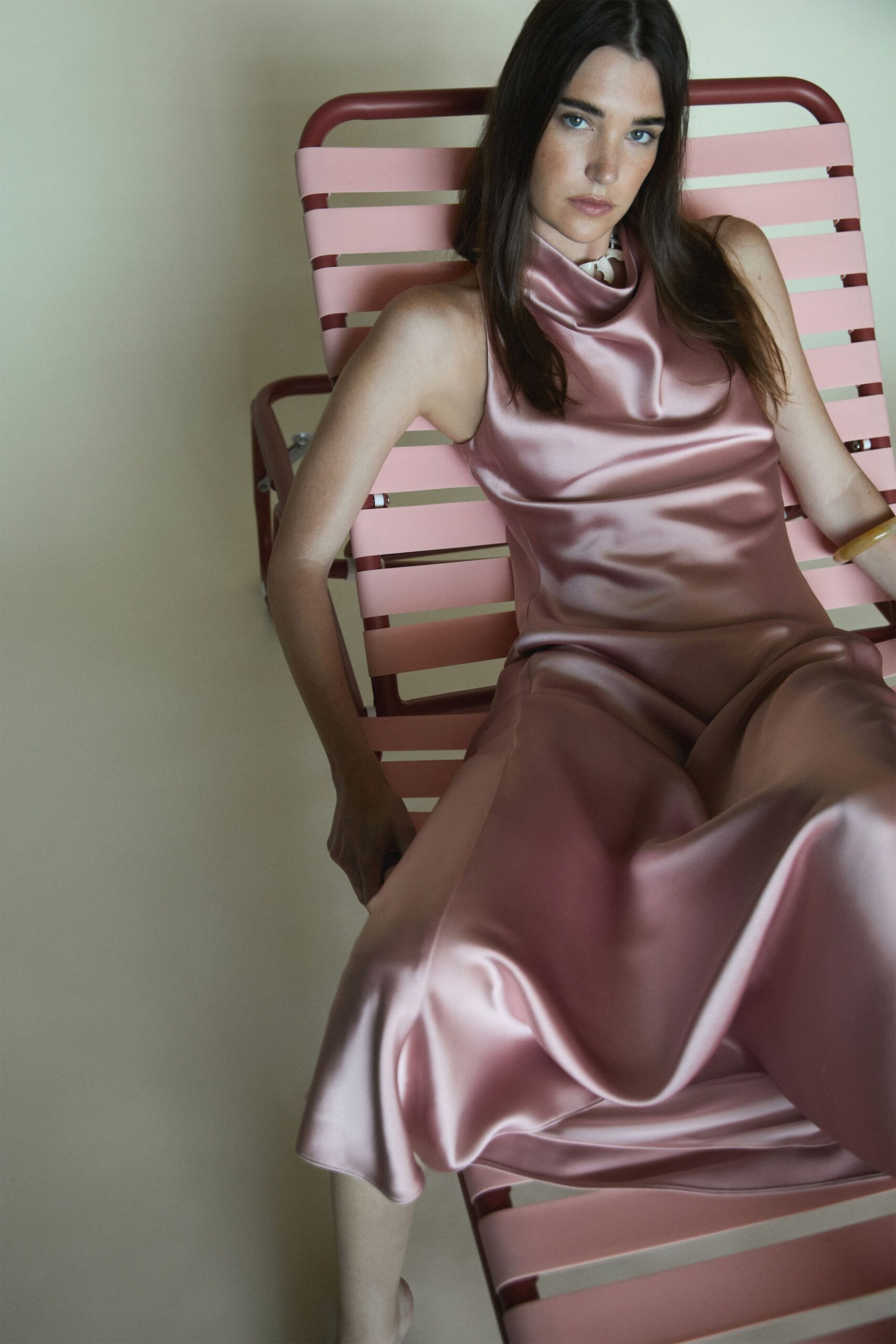 pink silk sleeveless dress