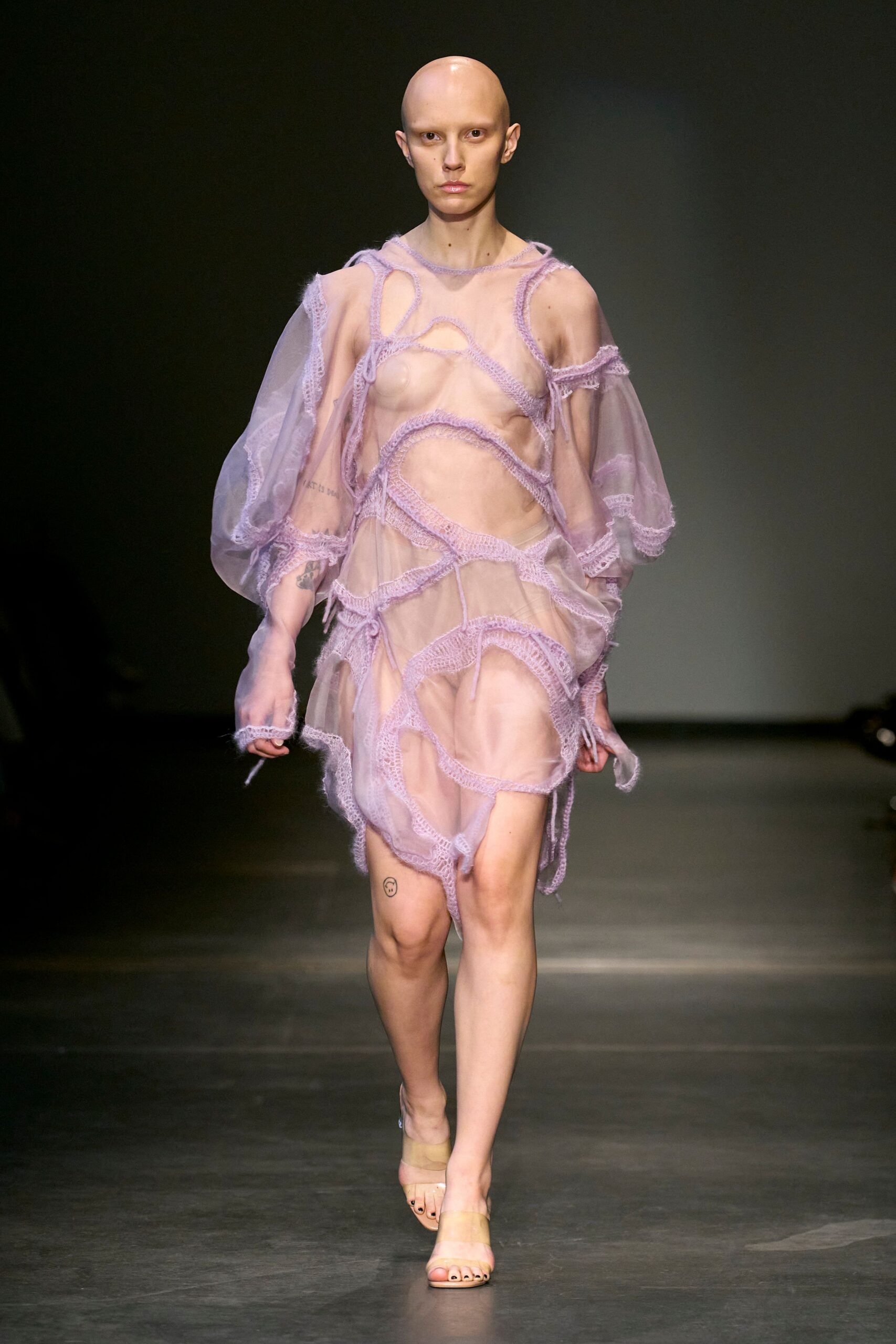 purple chiffon sleeveless relaxed layered draped sheer dress