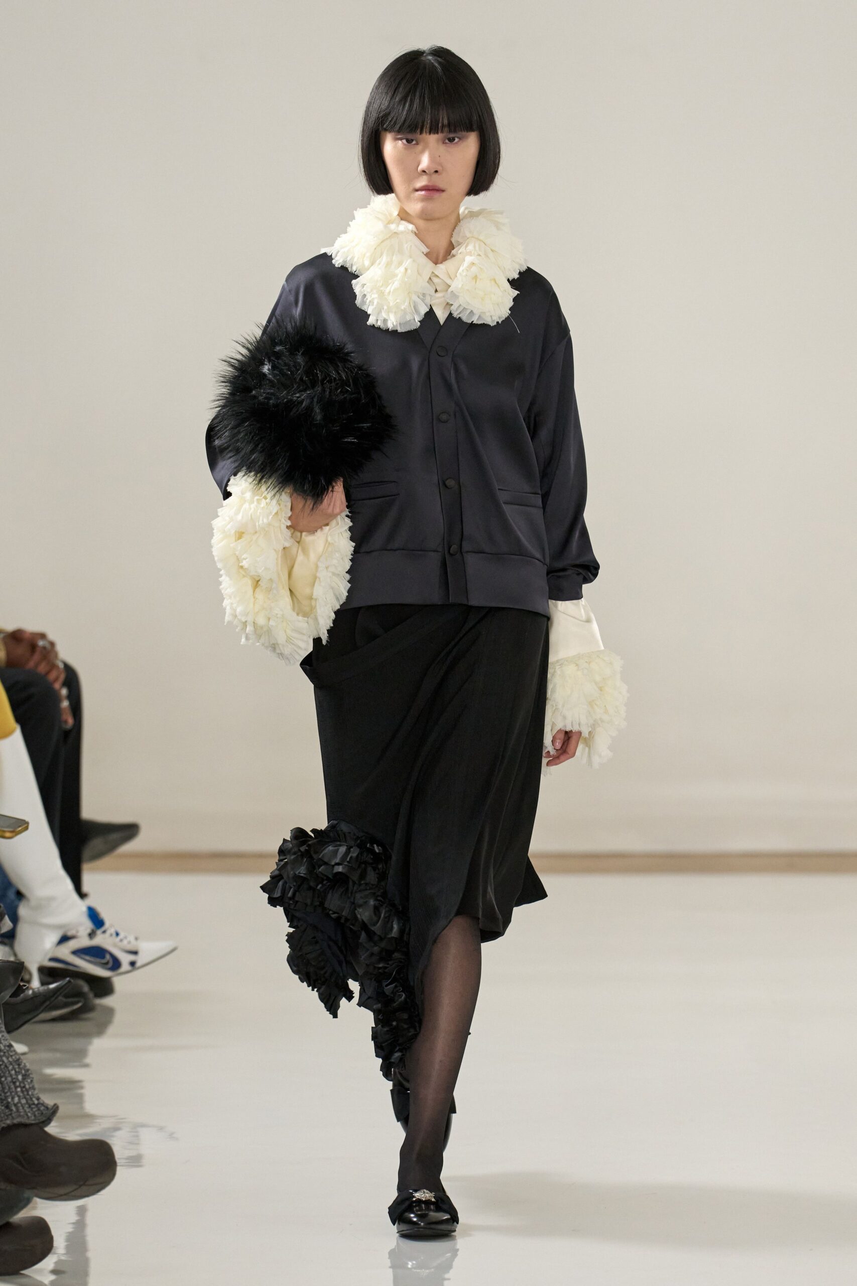 black silk long-sleeve collared relaxed buttoned blouse