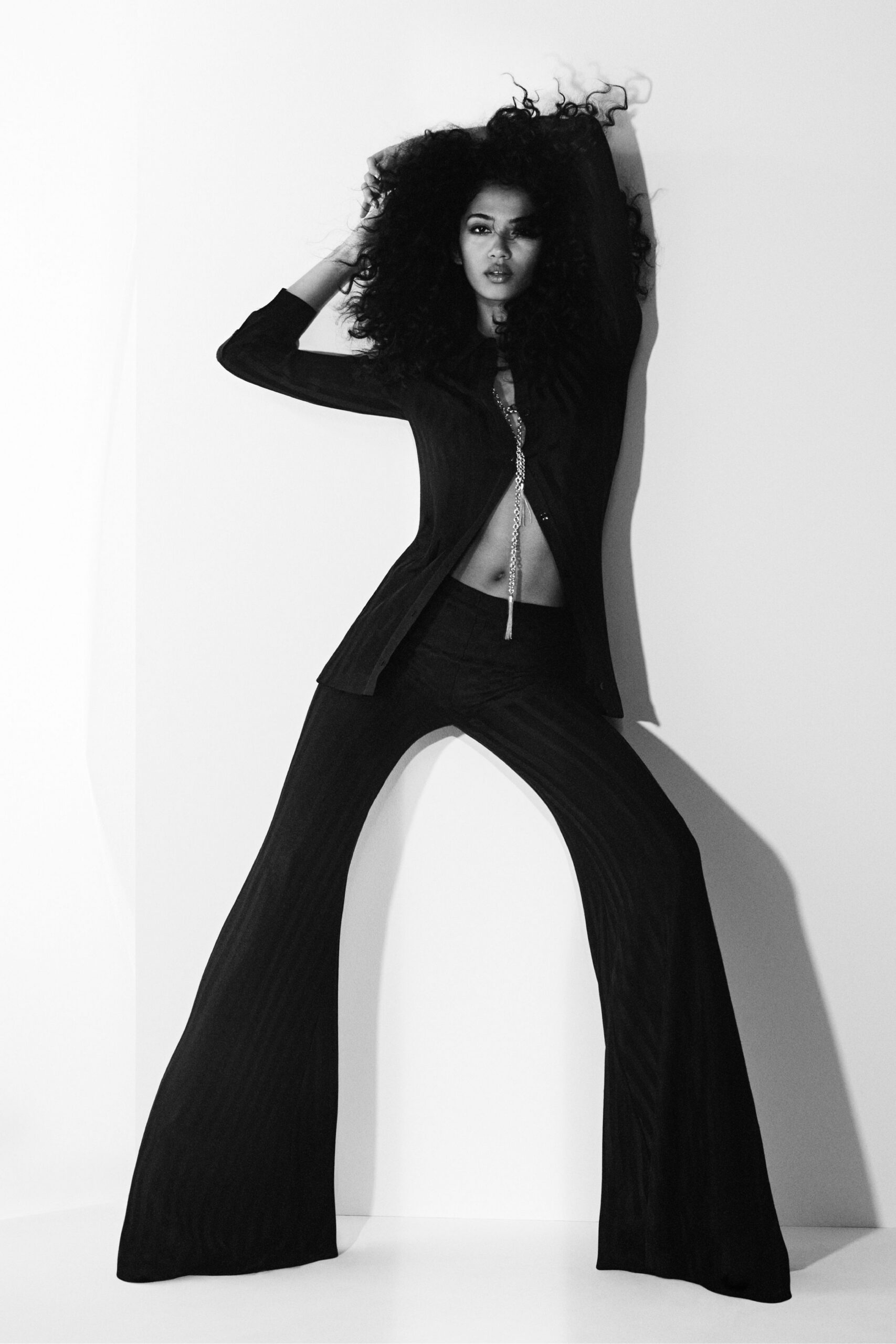 black cotton fitted flared pants