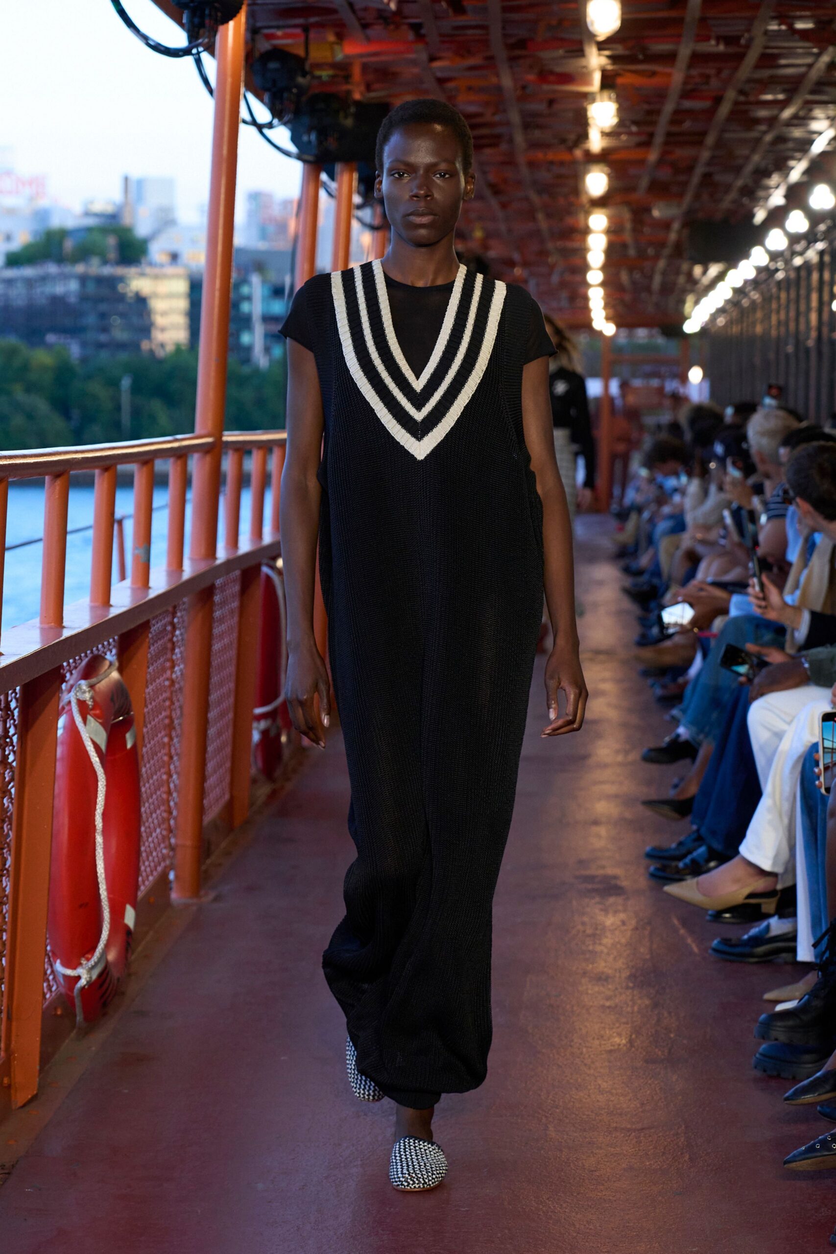 black cotton sleeveless v-neck relaxed striped maxi dress