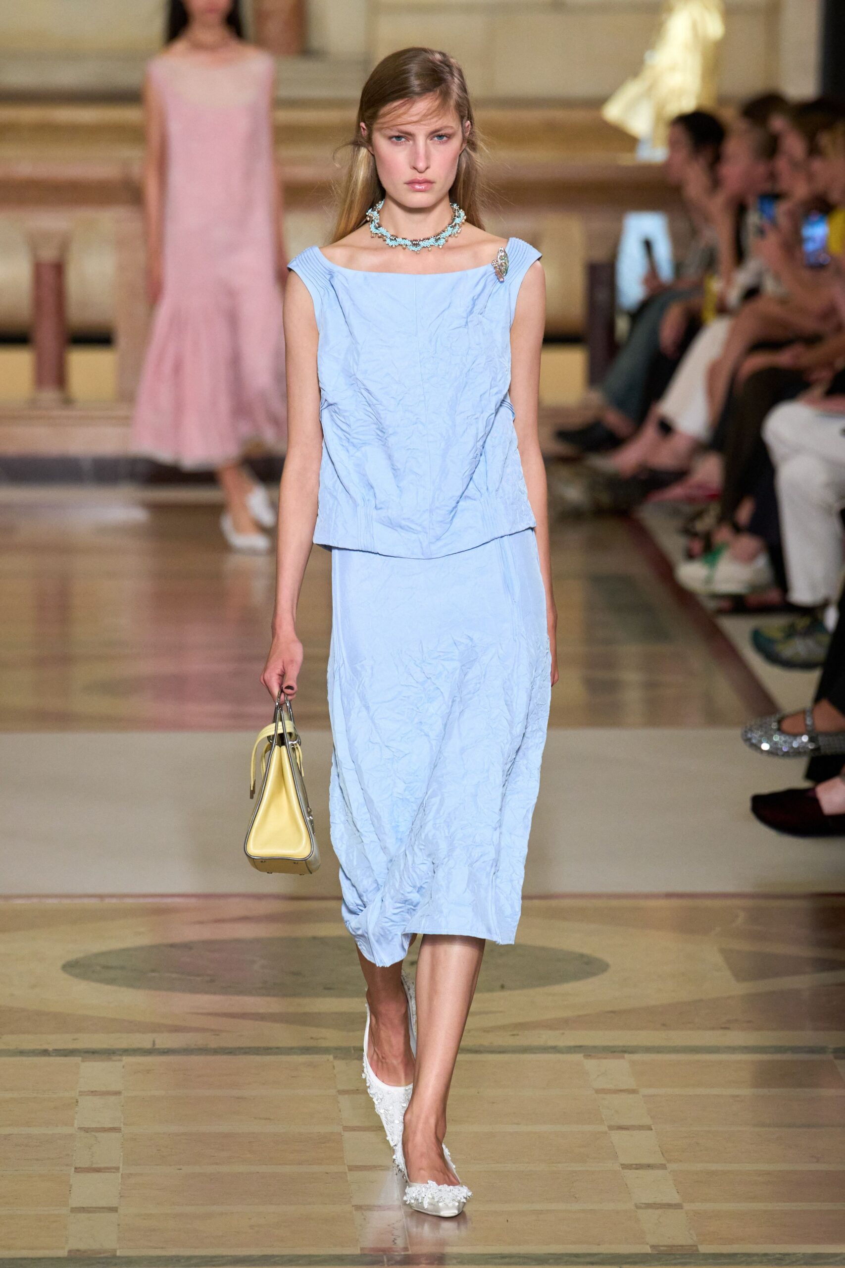 blue fitted midi dress