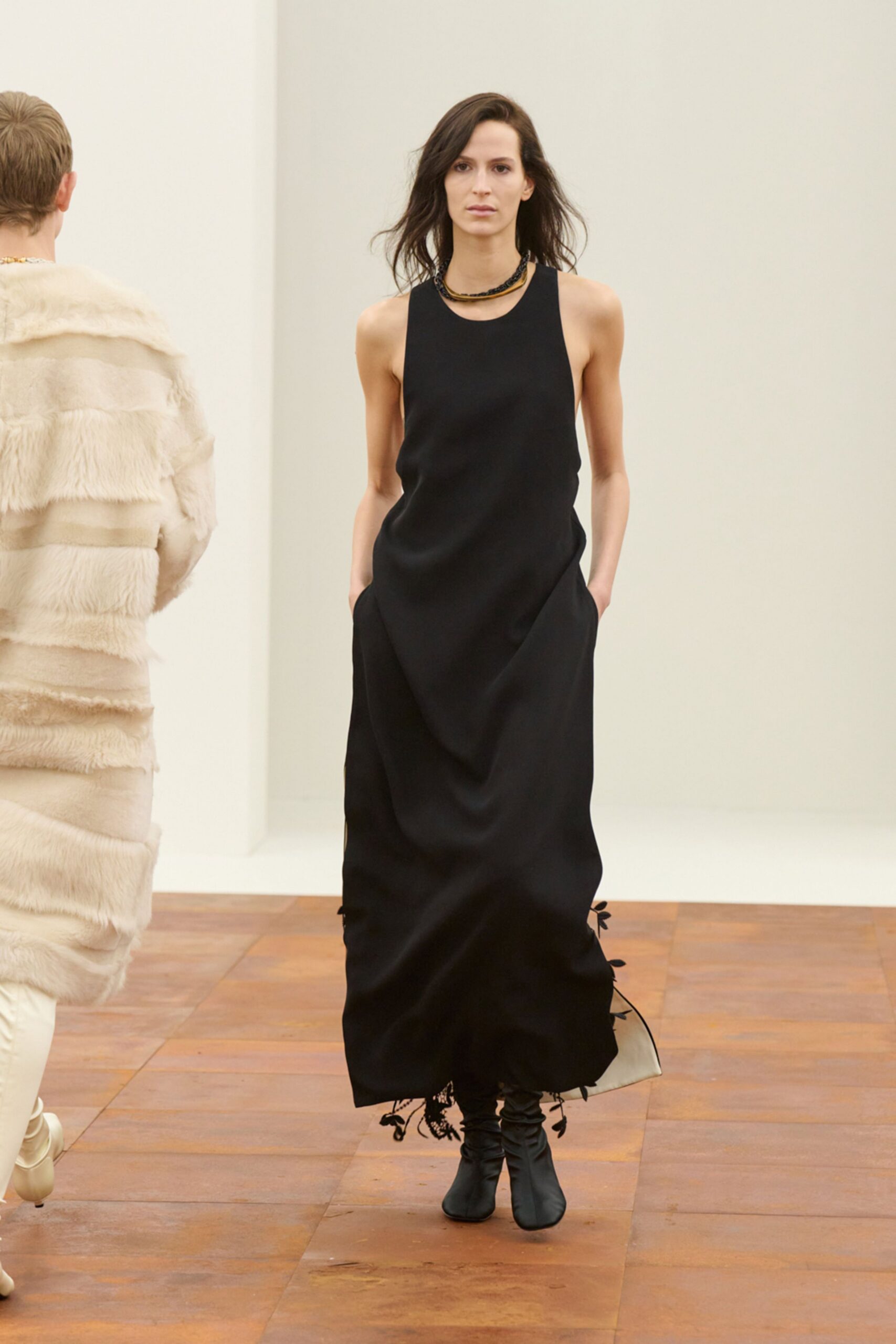 black silk sleeveless maxi dress