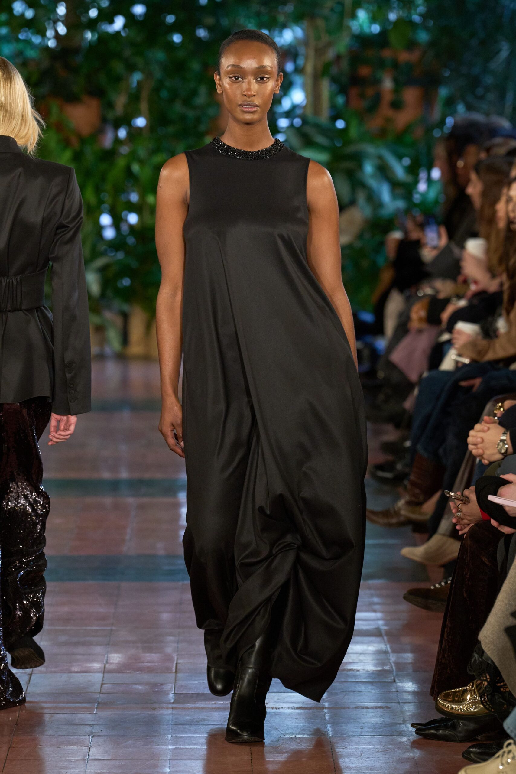 black silk sleeveless maxi dress