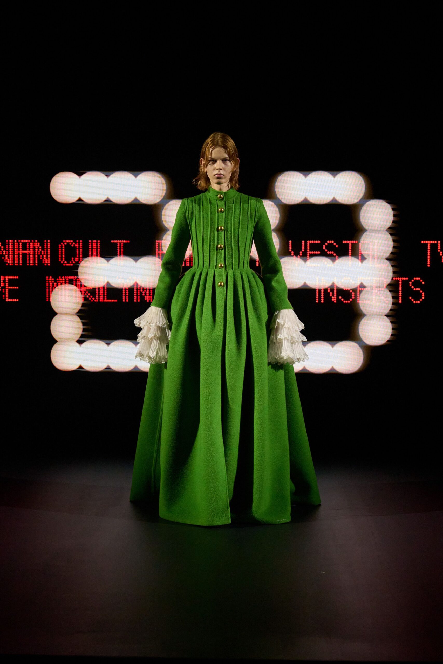 green wool fitted gown