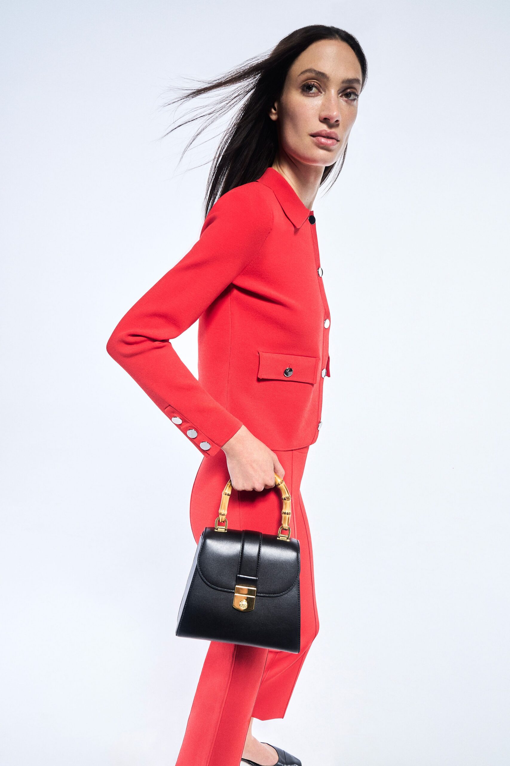 red cotton fitted straight-leg pants