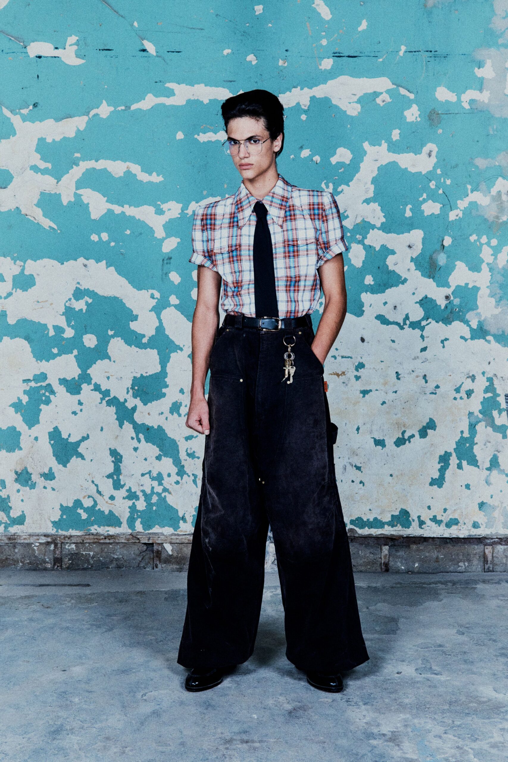 black denim relaxed wide-leg pants