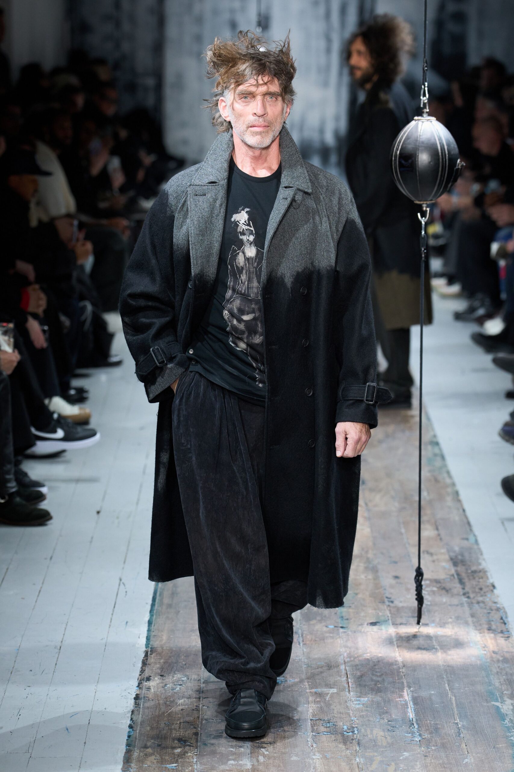 black wool coat with t-shirt