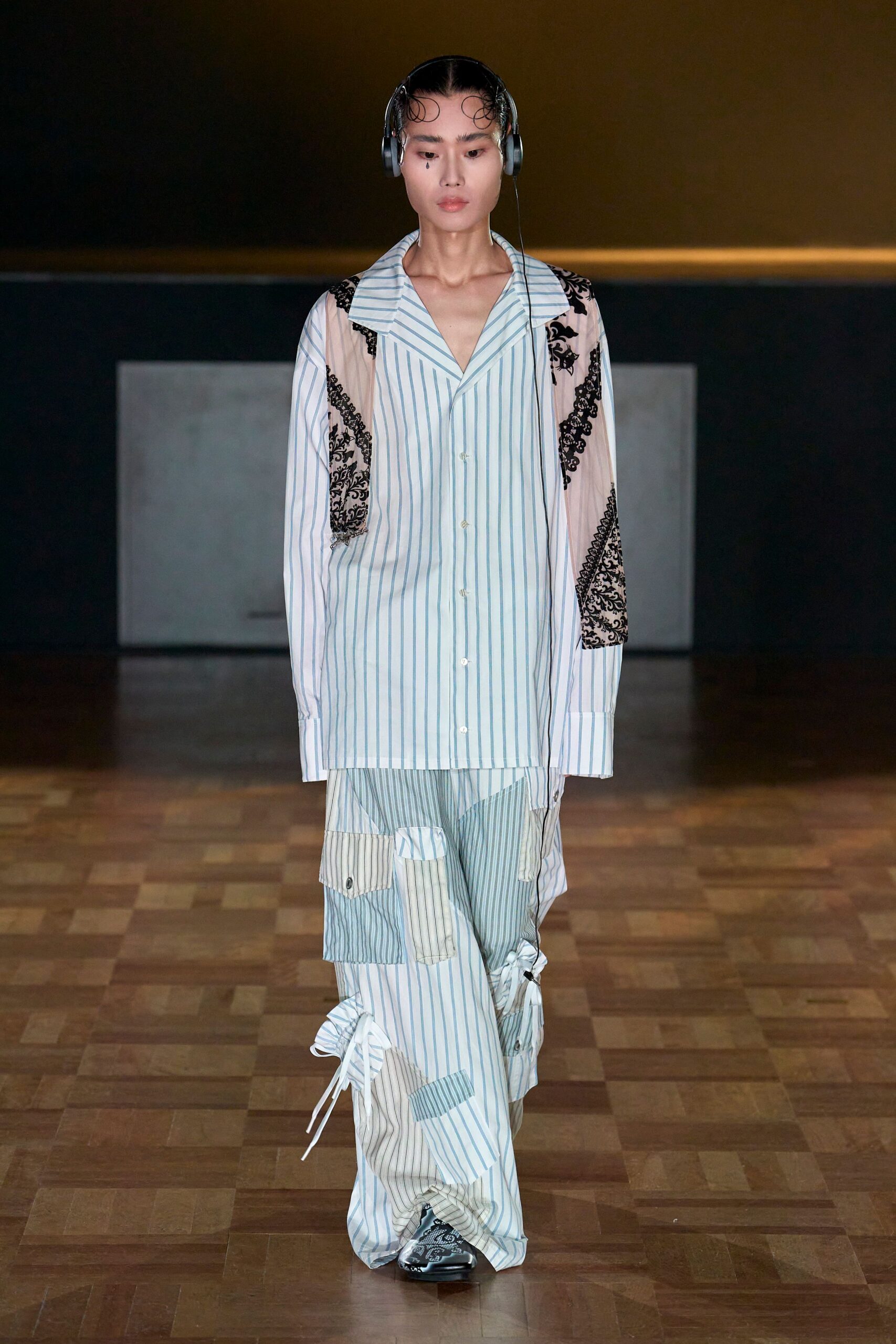 blue relaxed patchwork pants