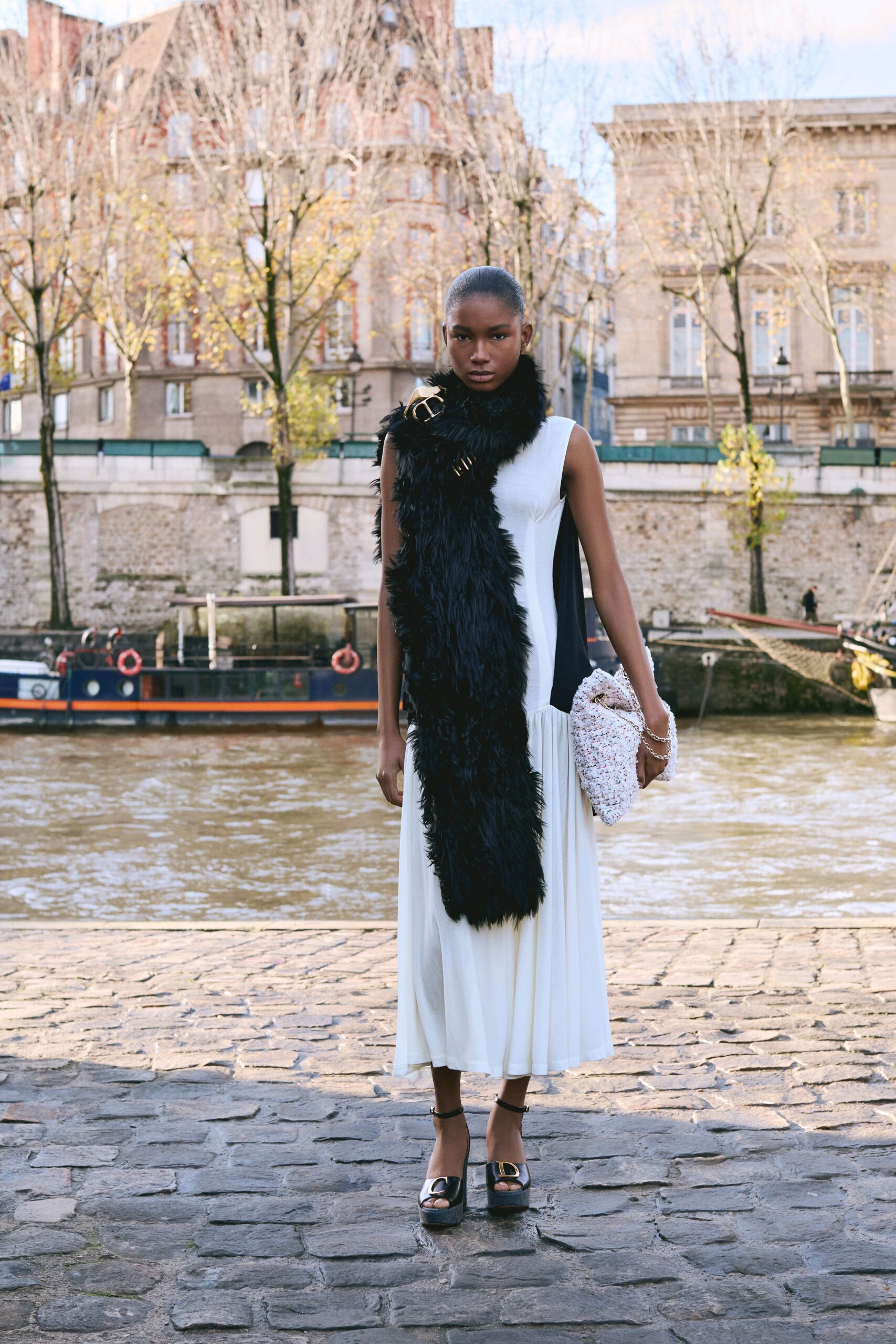 white black sleeveless midi dress