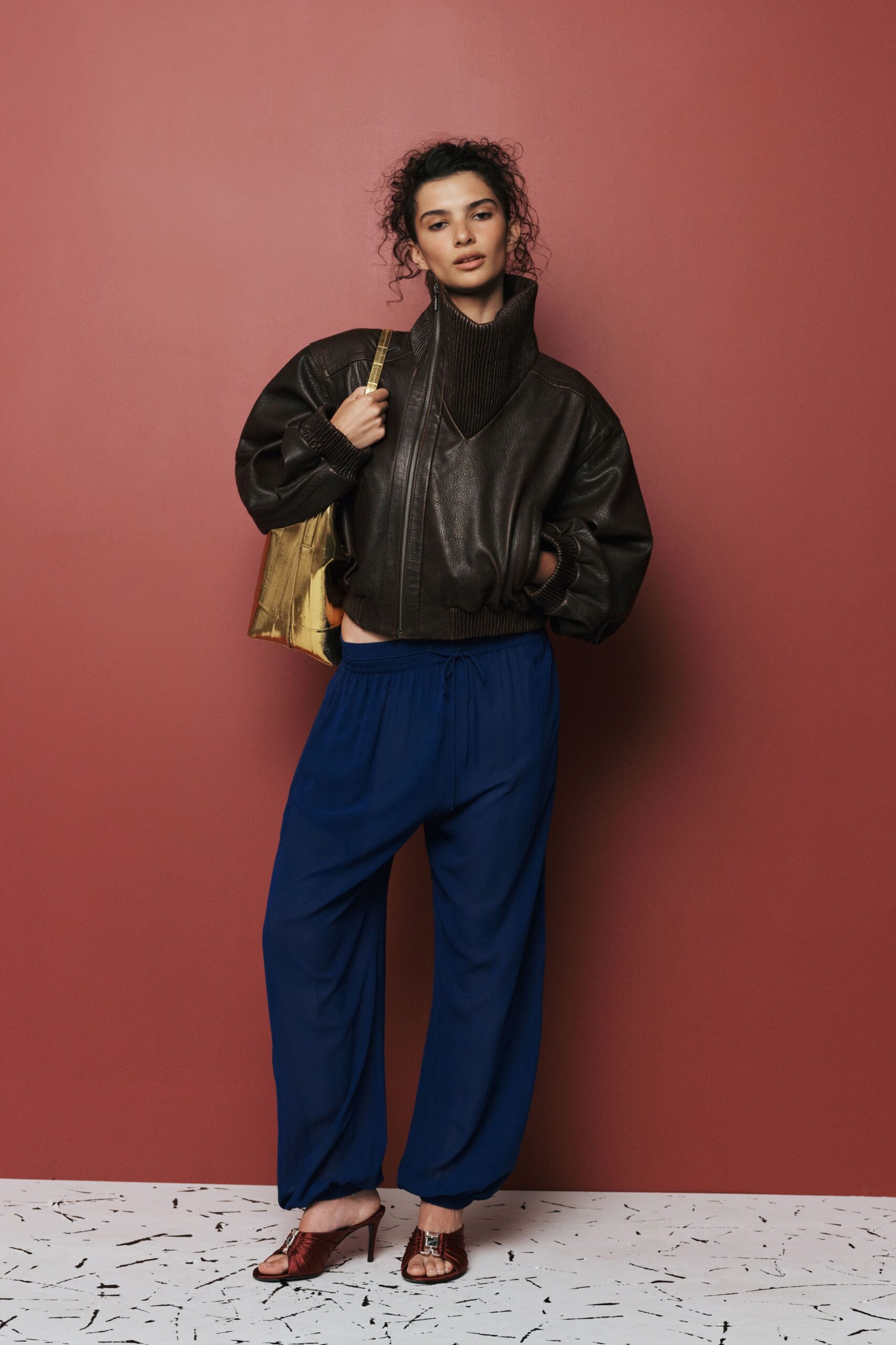 brown wool high-neck fitted top