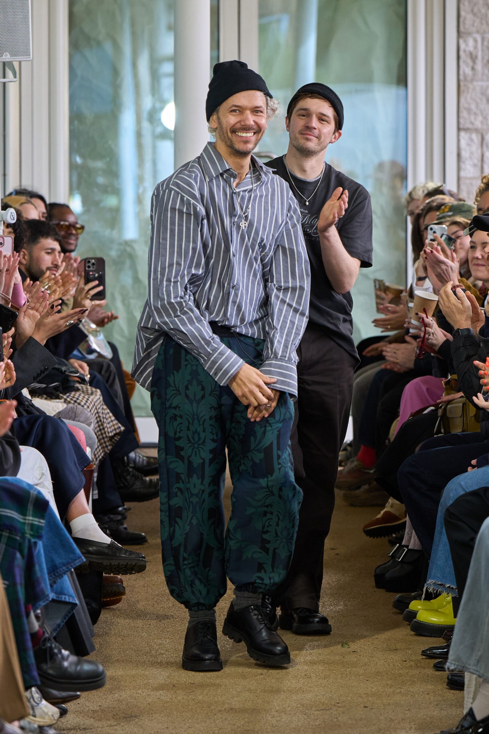 green cotton relaxed printed pants