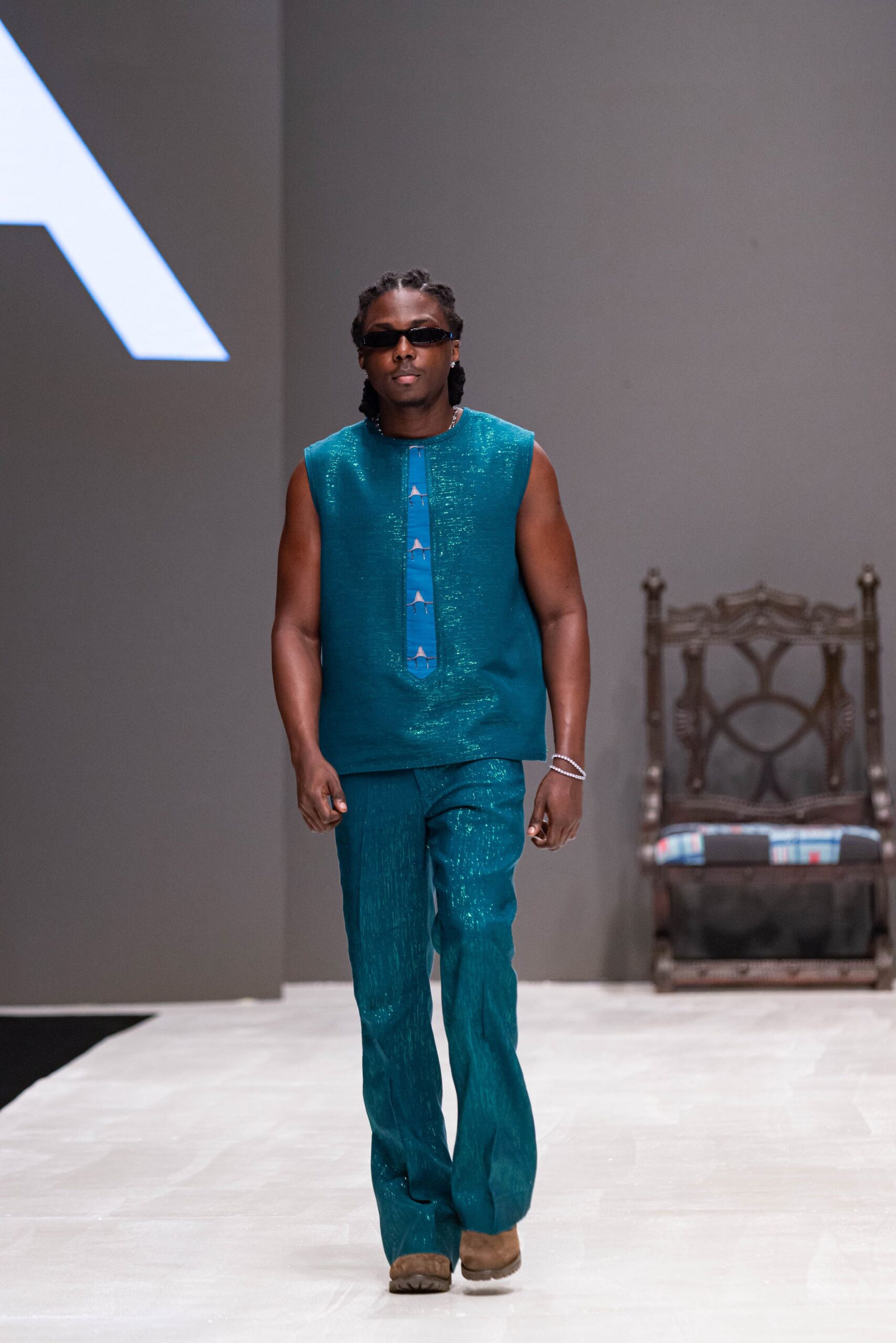 teal silk sleeveless top and pants