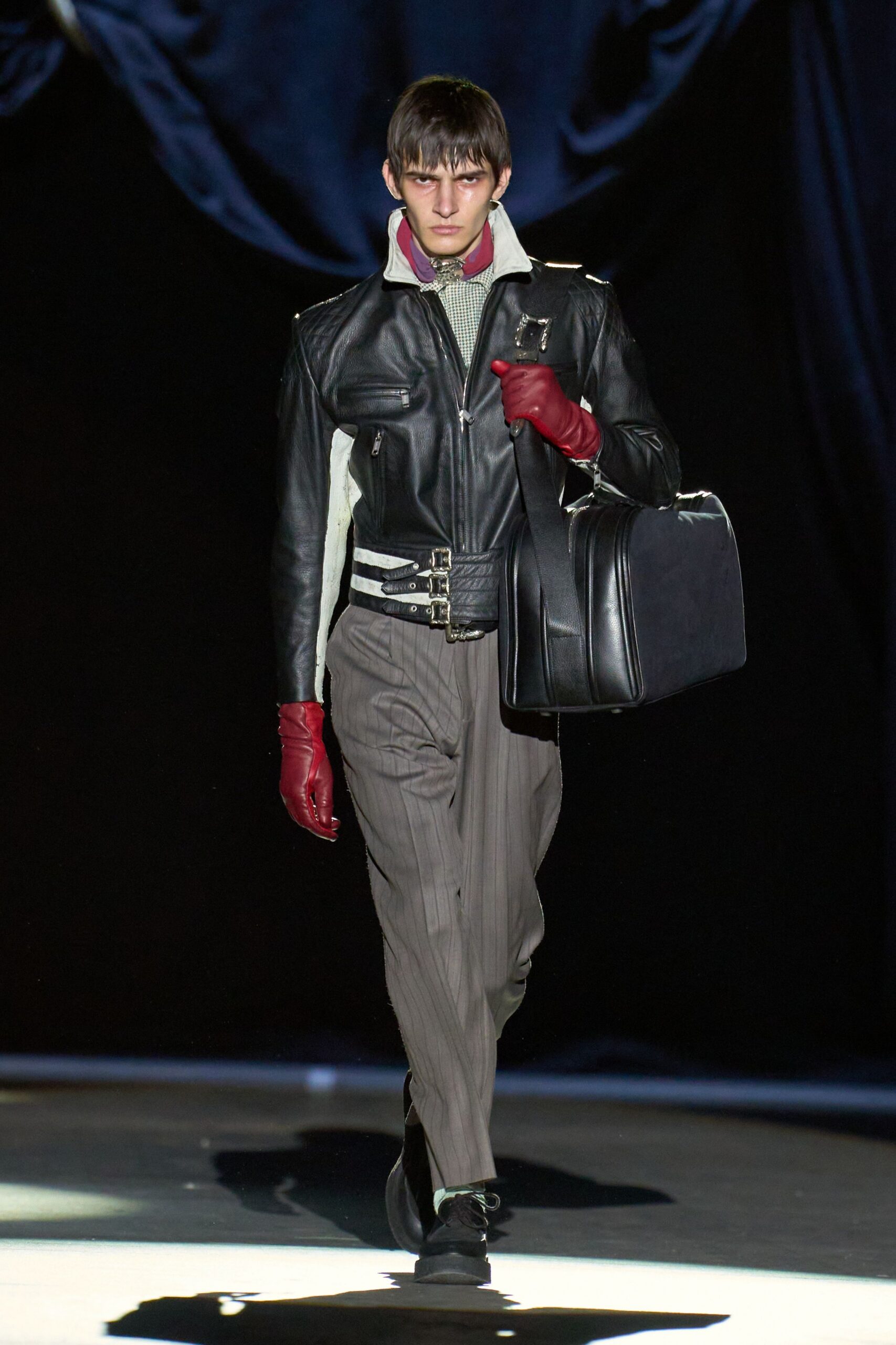 black leather jacket with gloves
