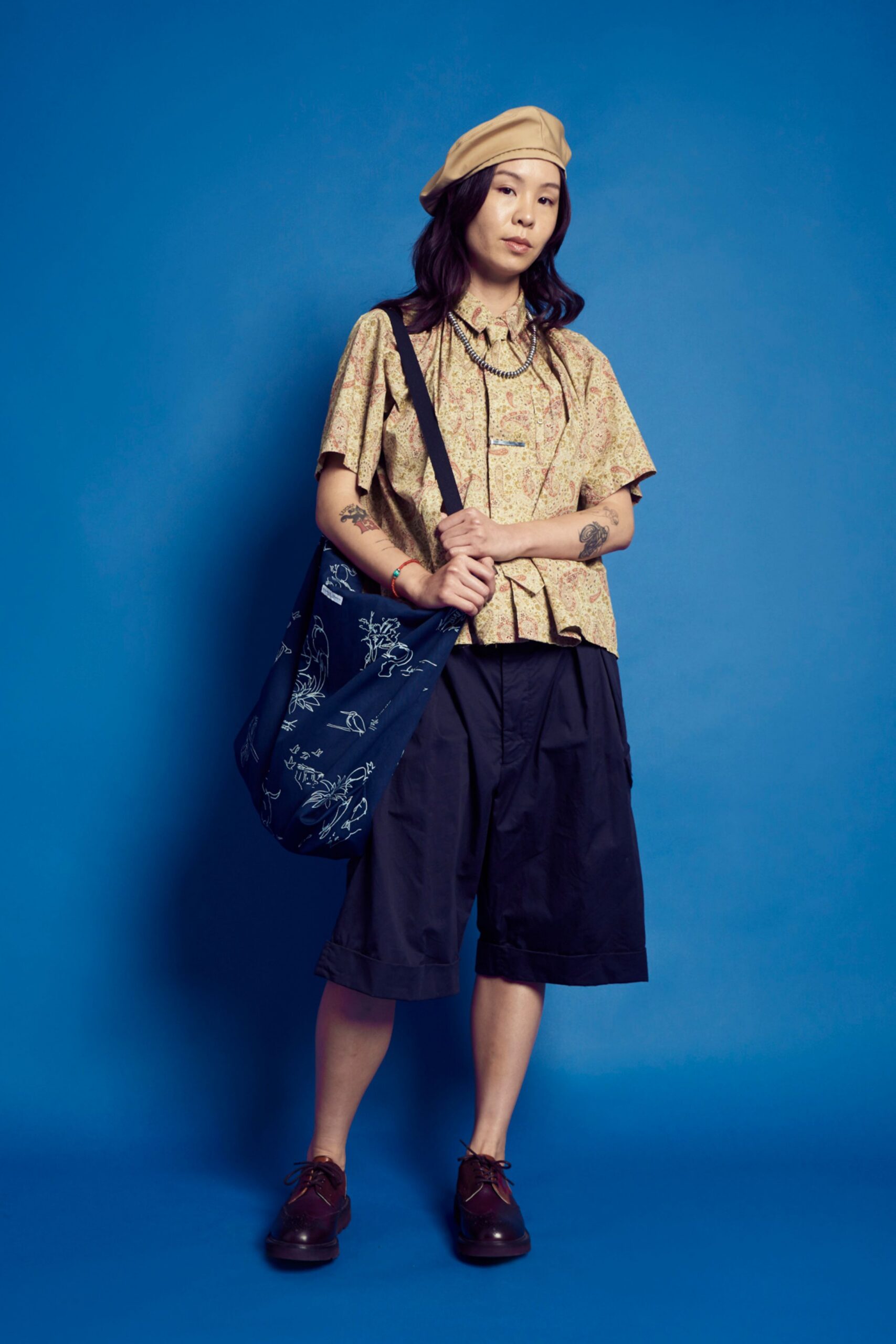 floral top with cargo shorts
