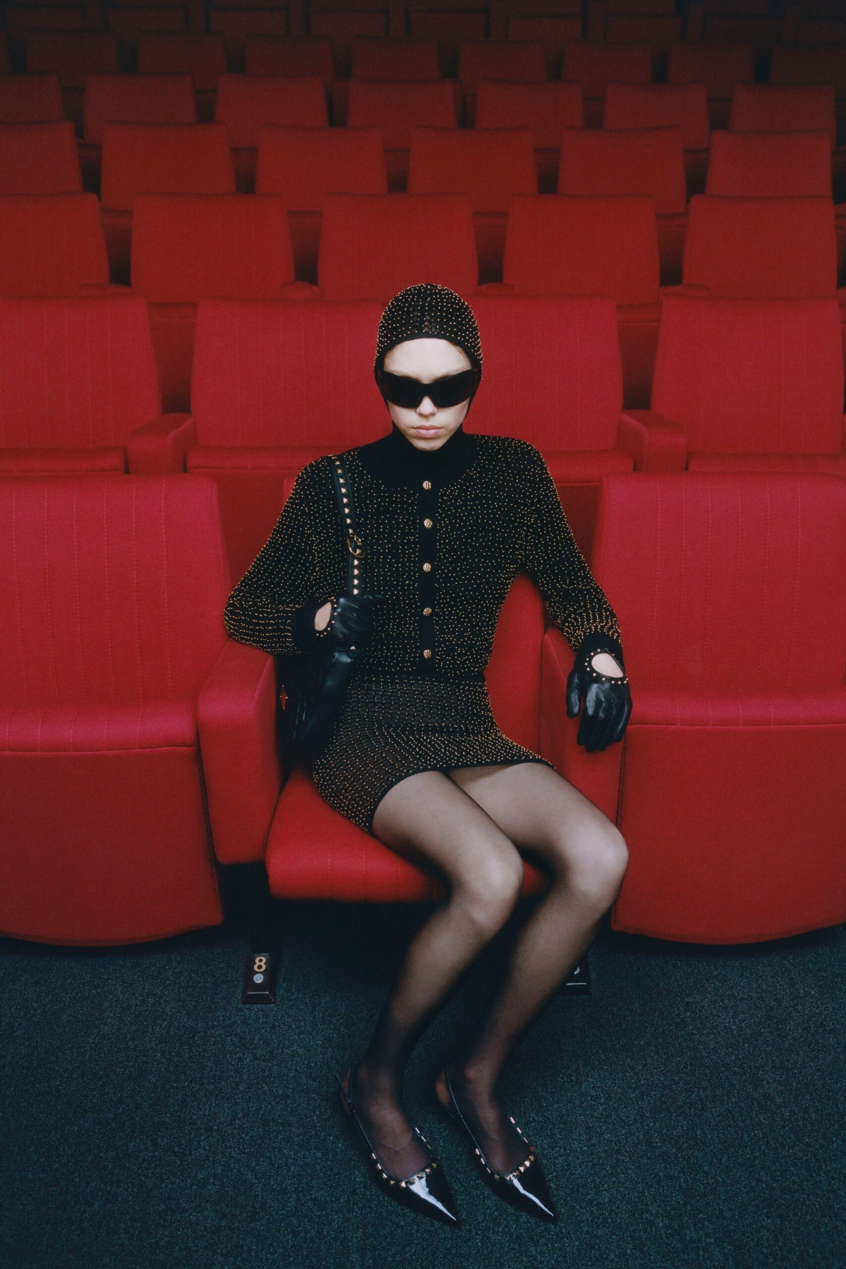 black silk long-sleeve collared fitted buttoned embellished dress