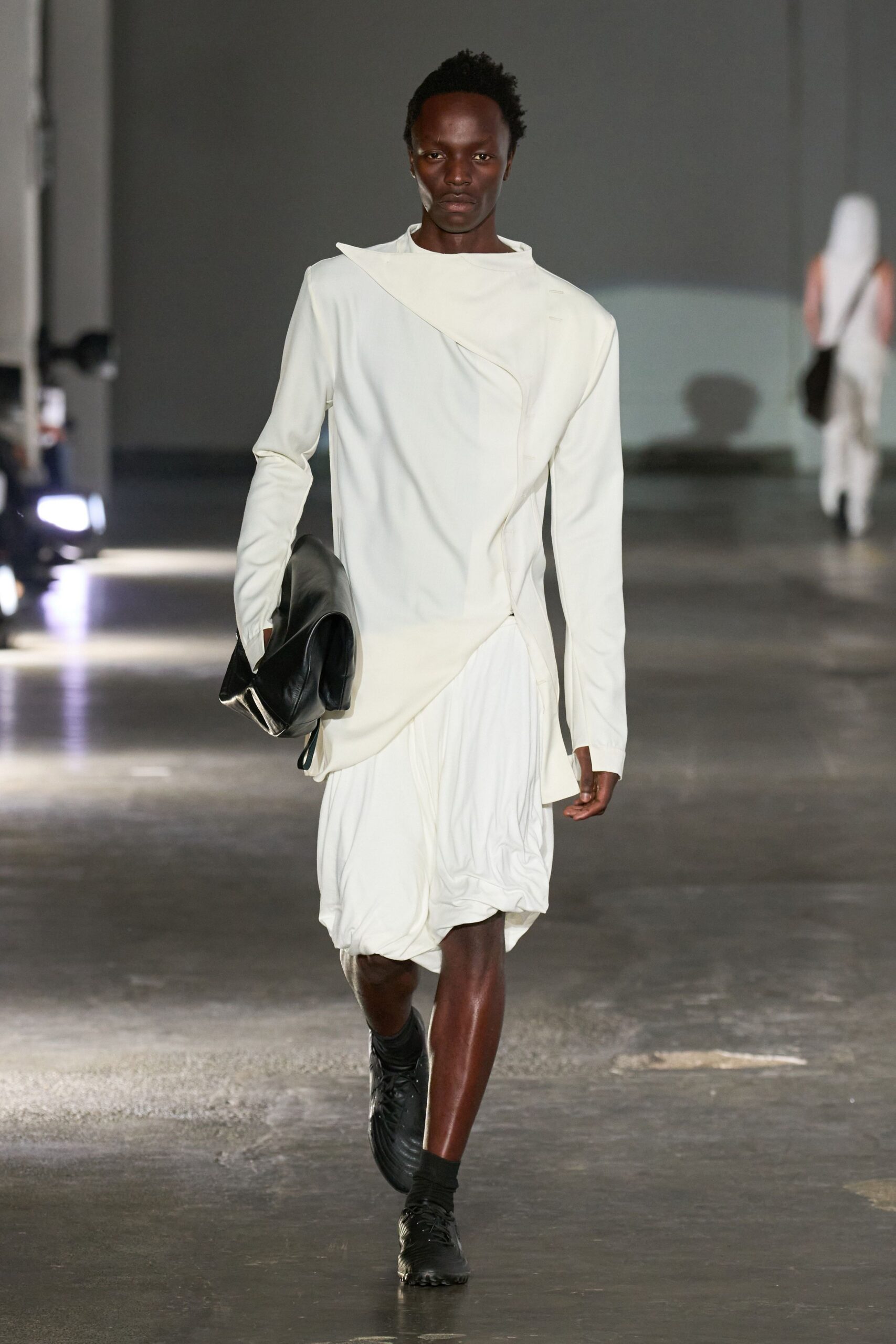 white asymmetric draped dress