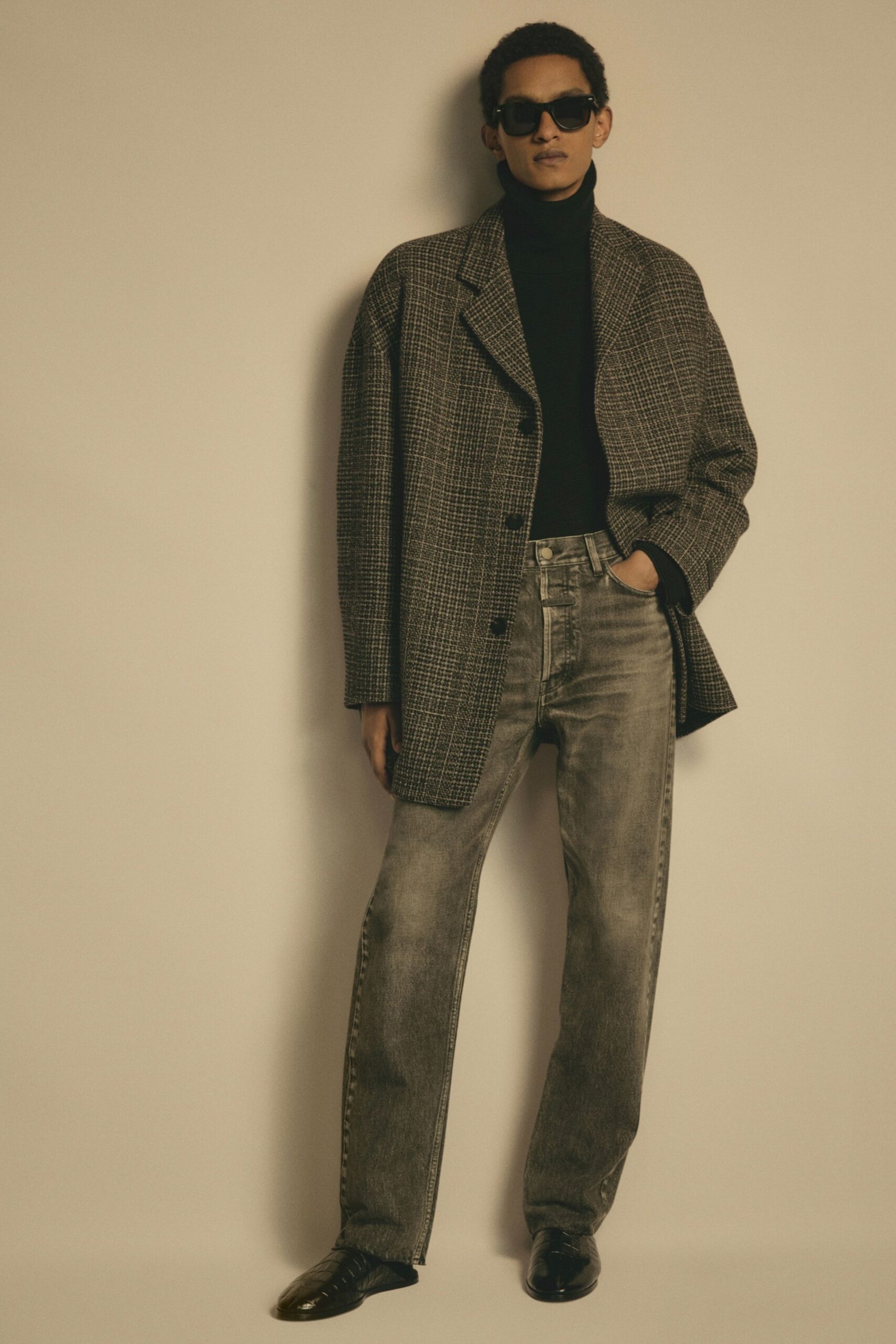 gray denim relaxed straight-leg jeans