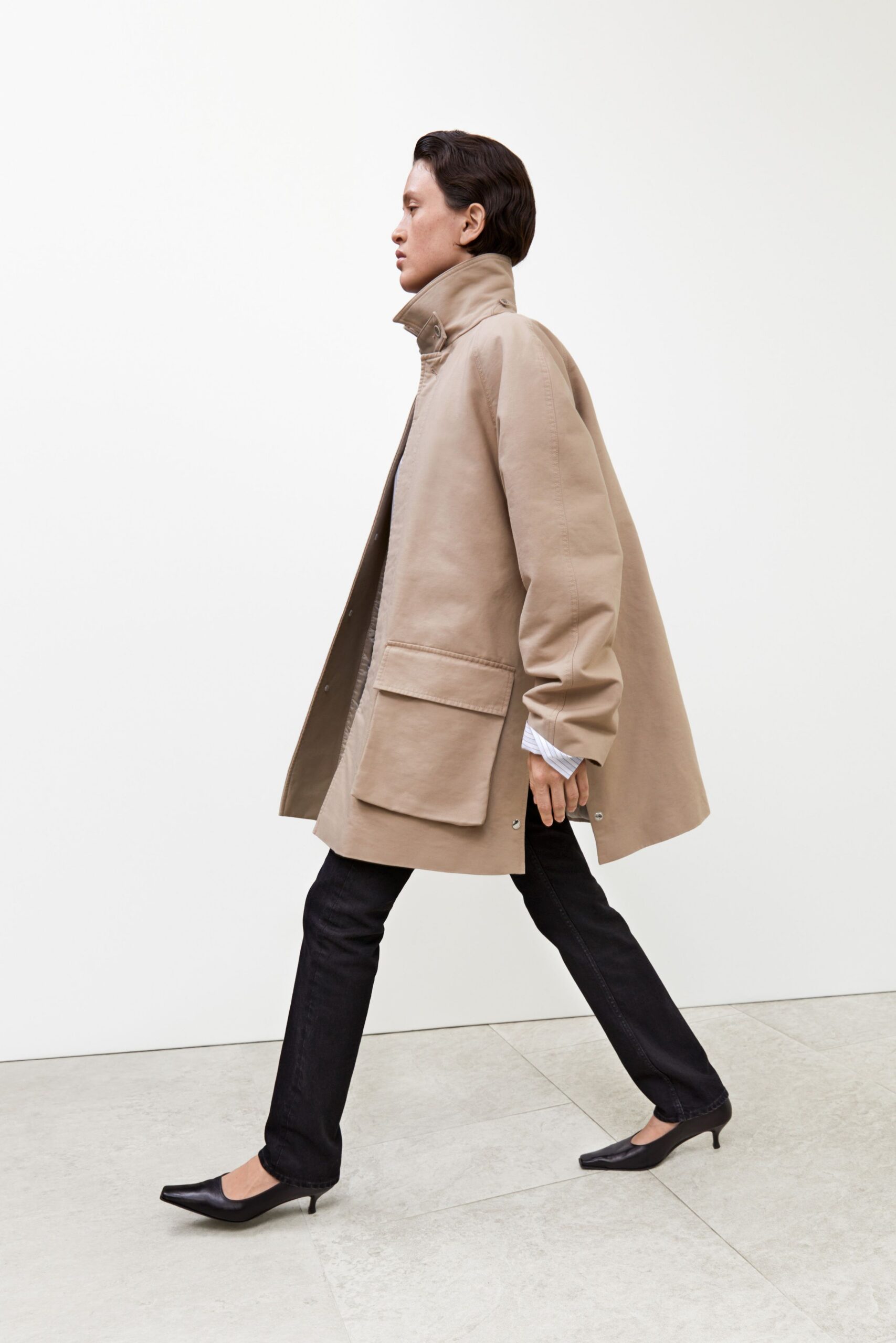 beige leather oversized jacket