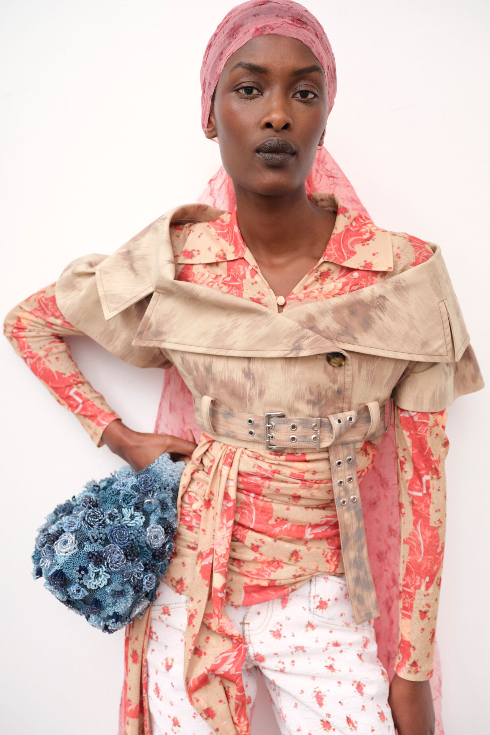 beige cotton long-sleeve collared fitted layered buttoned shirt