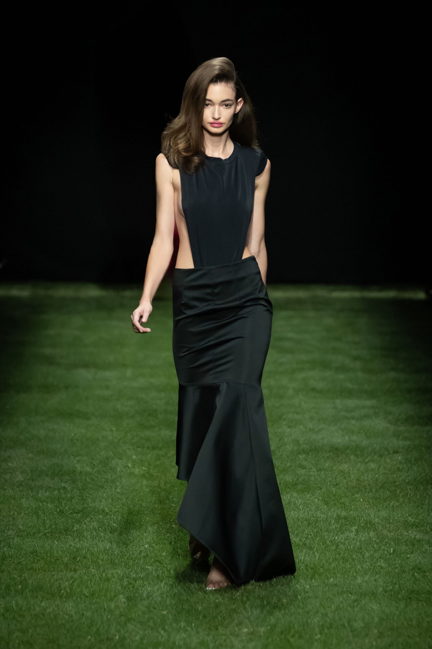 black silk sleeveless gown