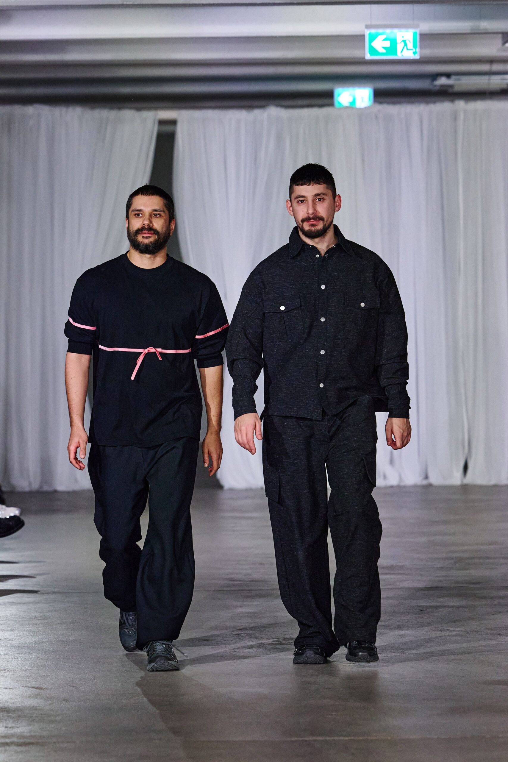 black t-shirt and relaxed pants