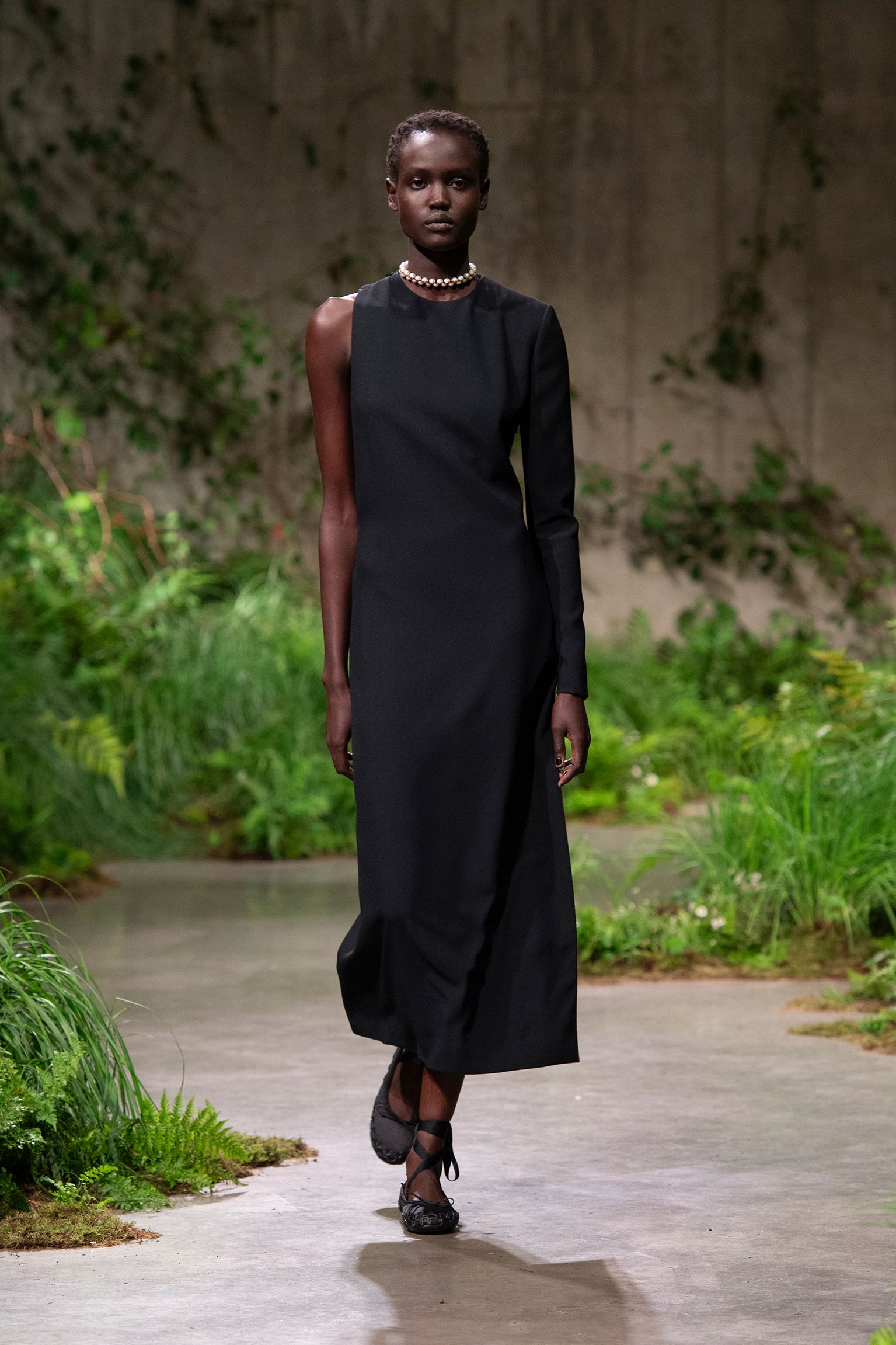 black cotton long-sleeve high-neck fitted midi dress