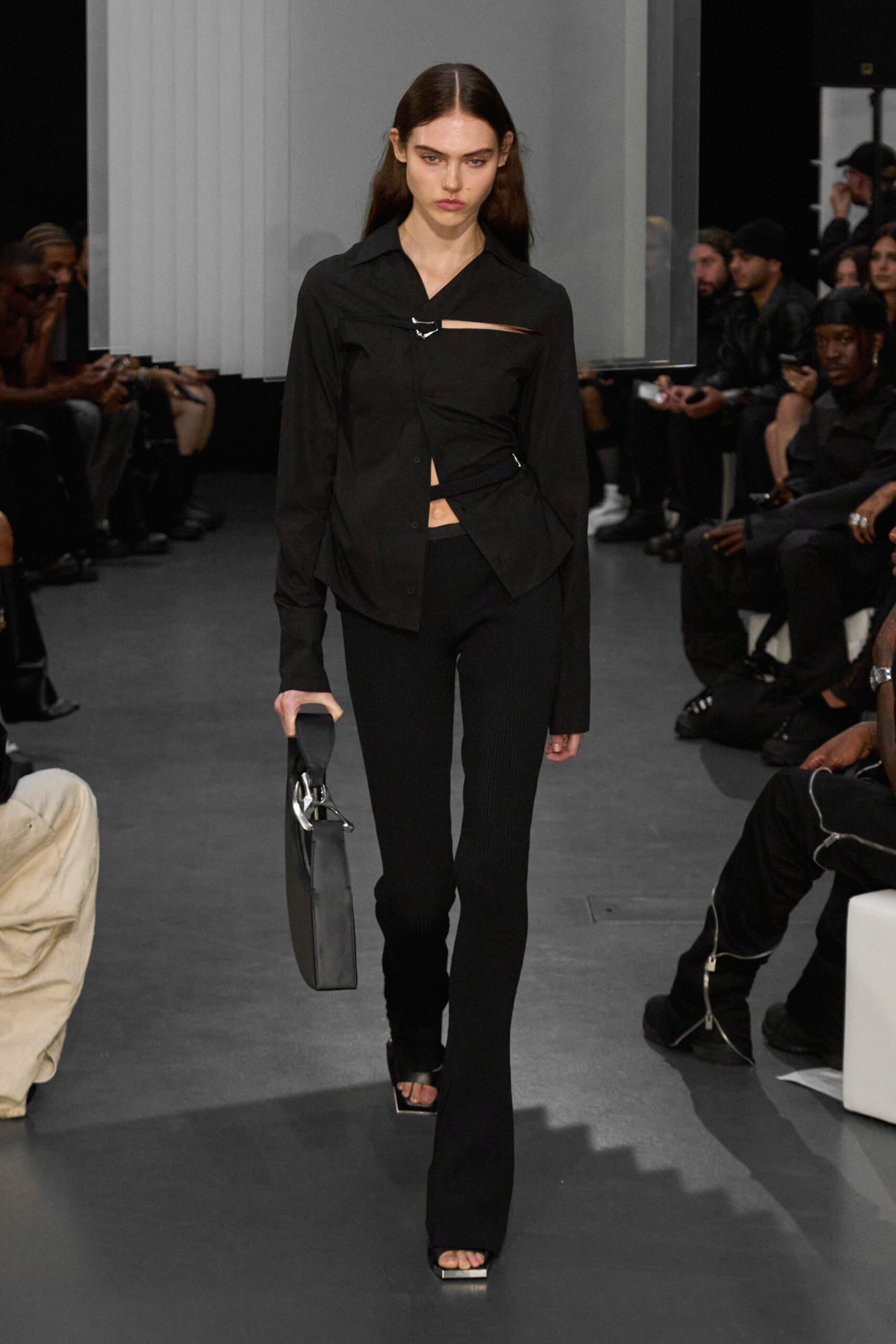 black fitted shirt and pants