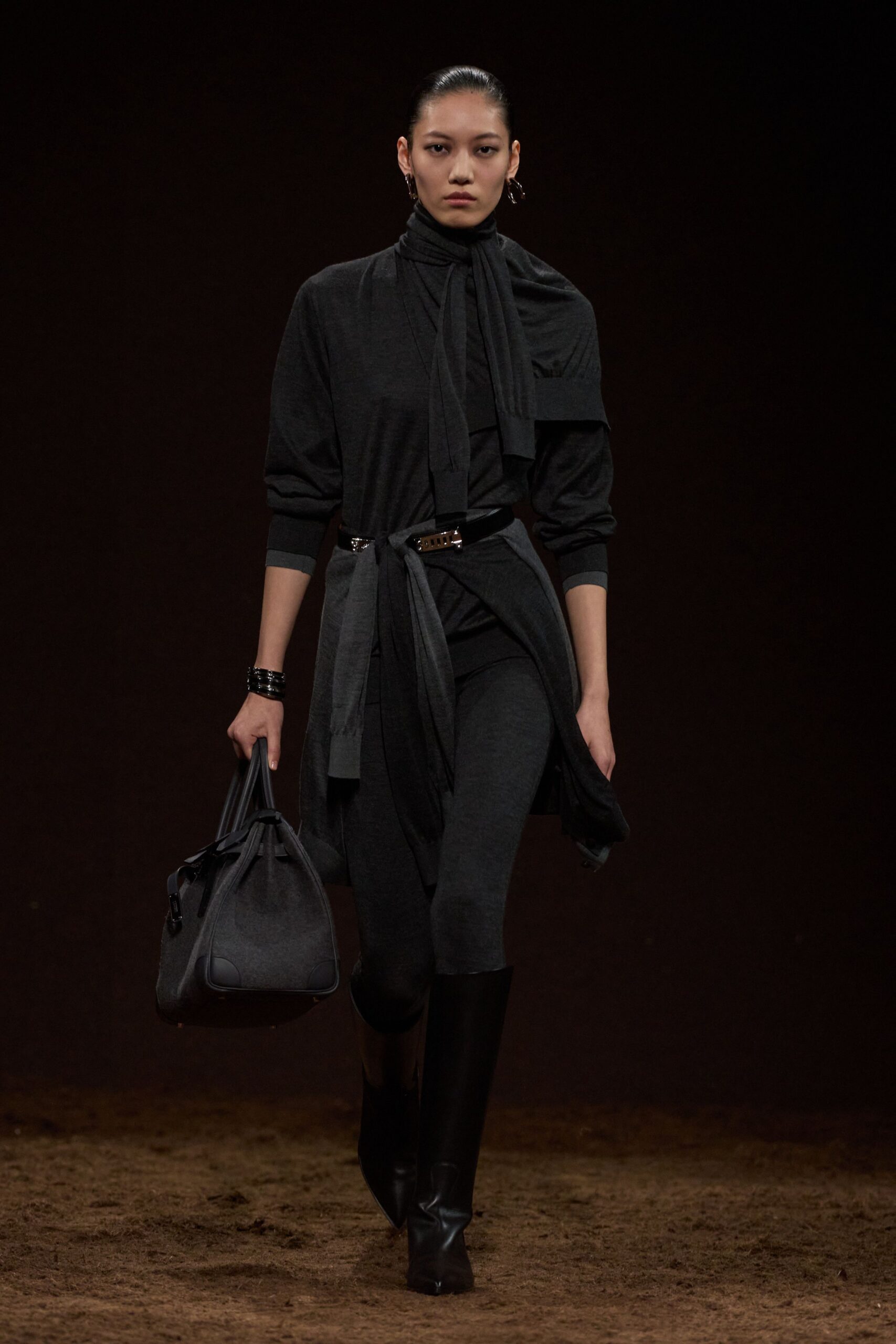 black fitted top and pants