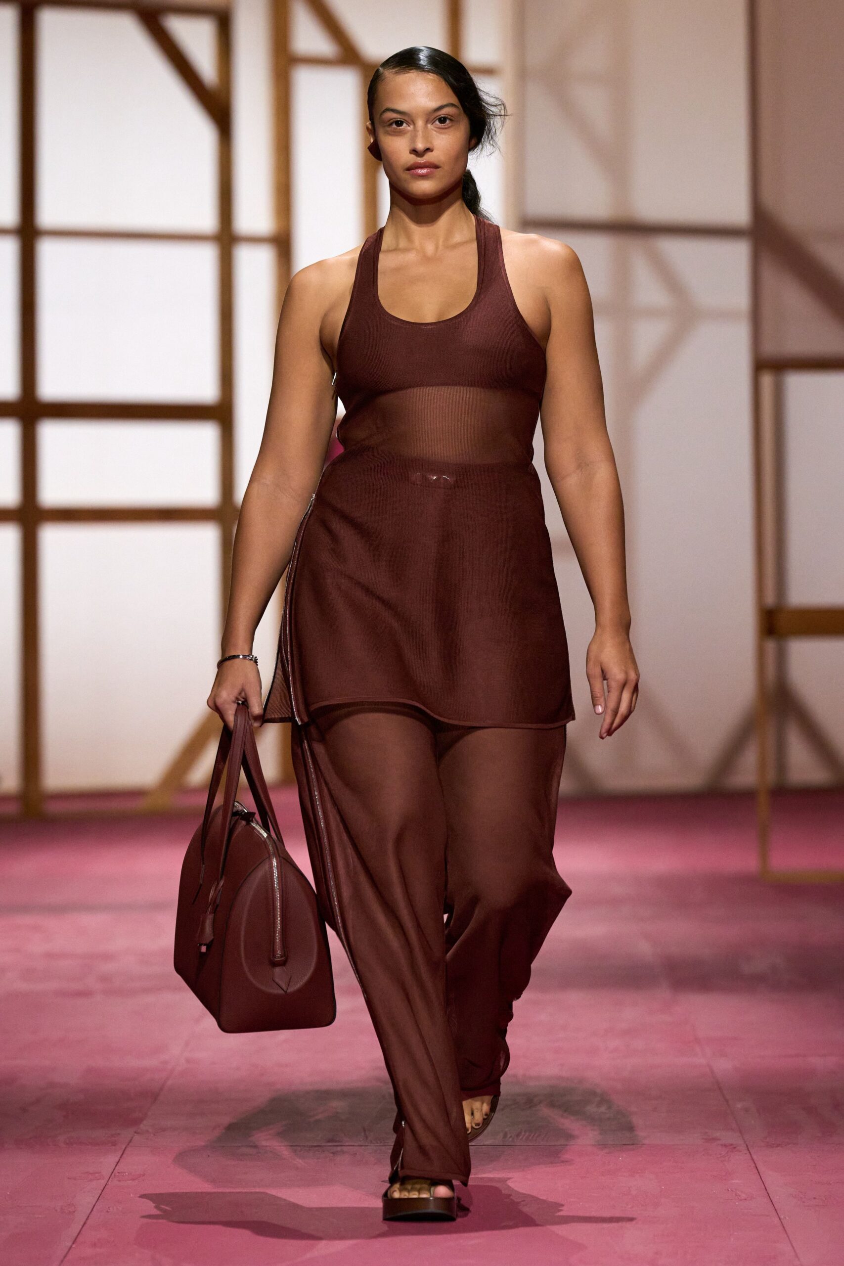 brown mesh asymmetric fitted sheer skirt