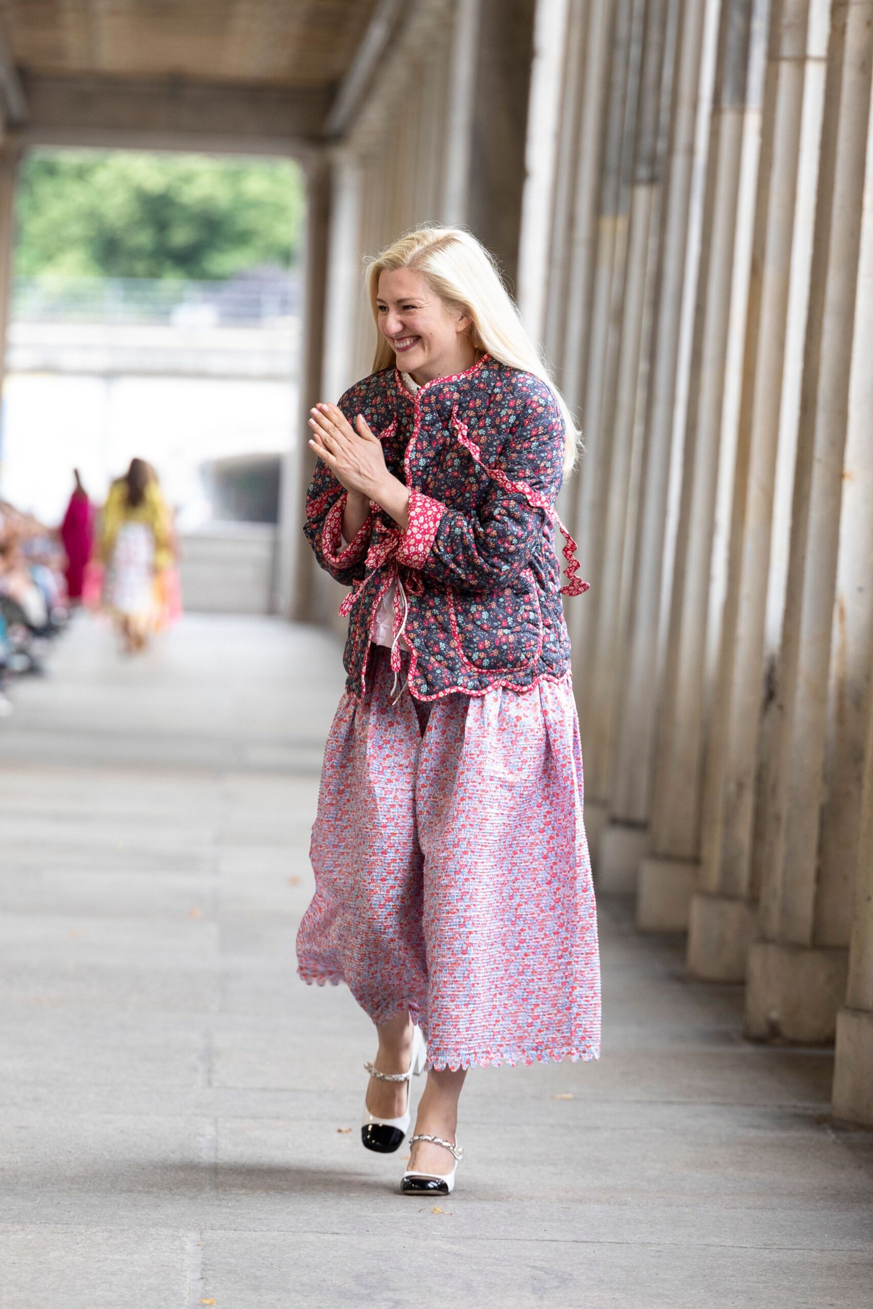 pink cotton relaxed flared midi skirt