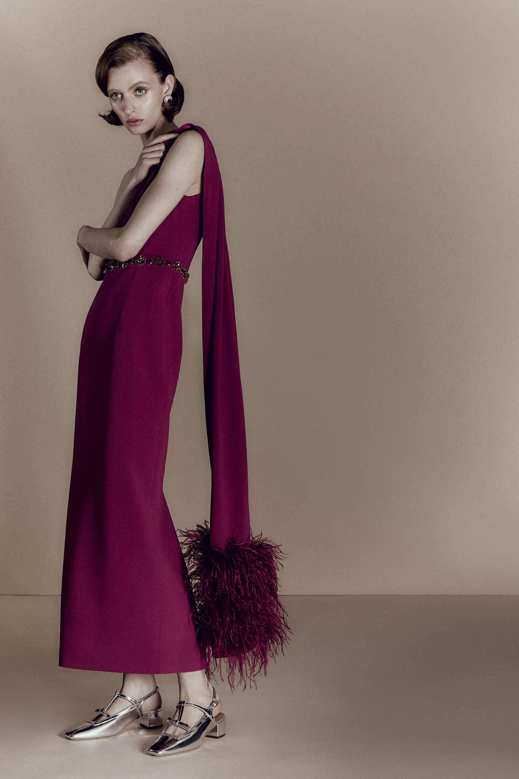 red silk sleeveless gown