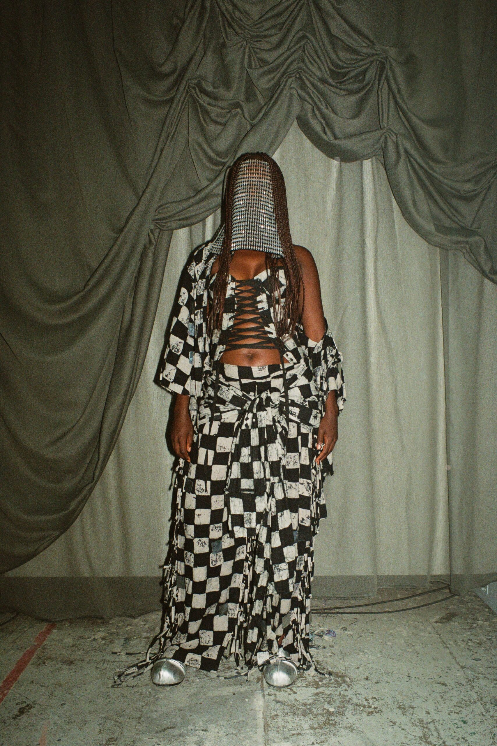 black and white layered top and maxi skirt