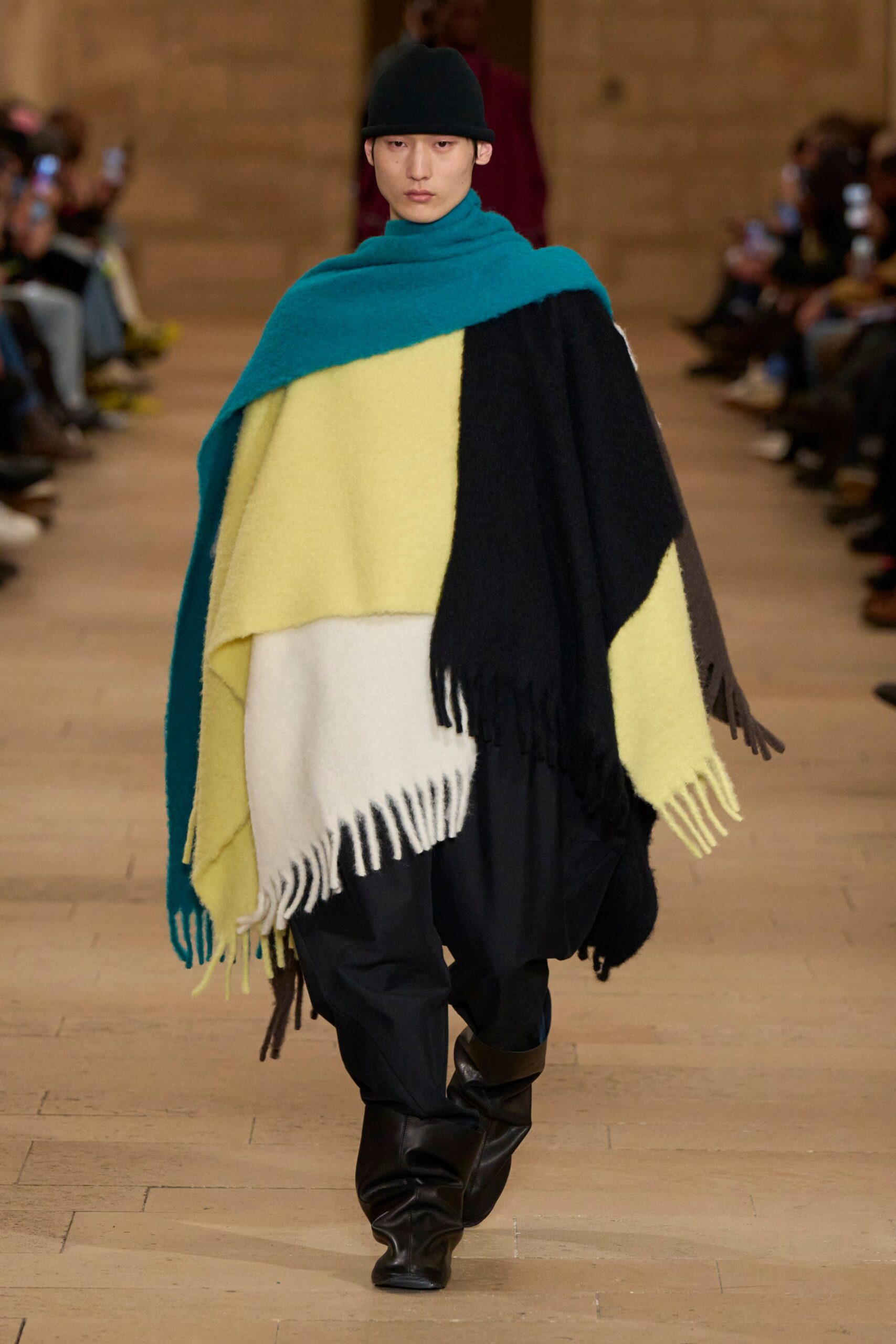 black wool oversized layered poncho