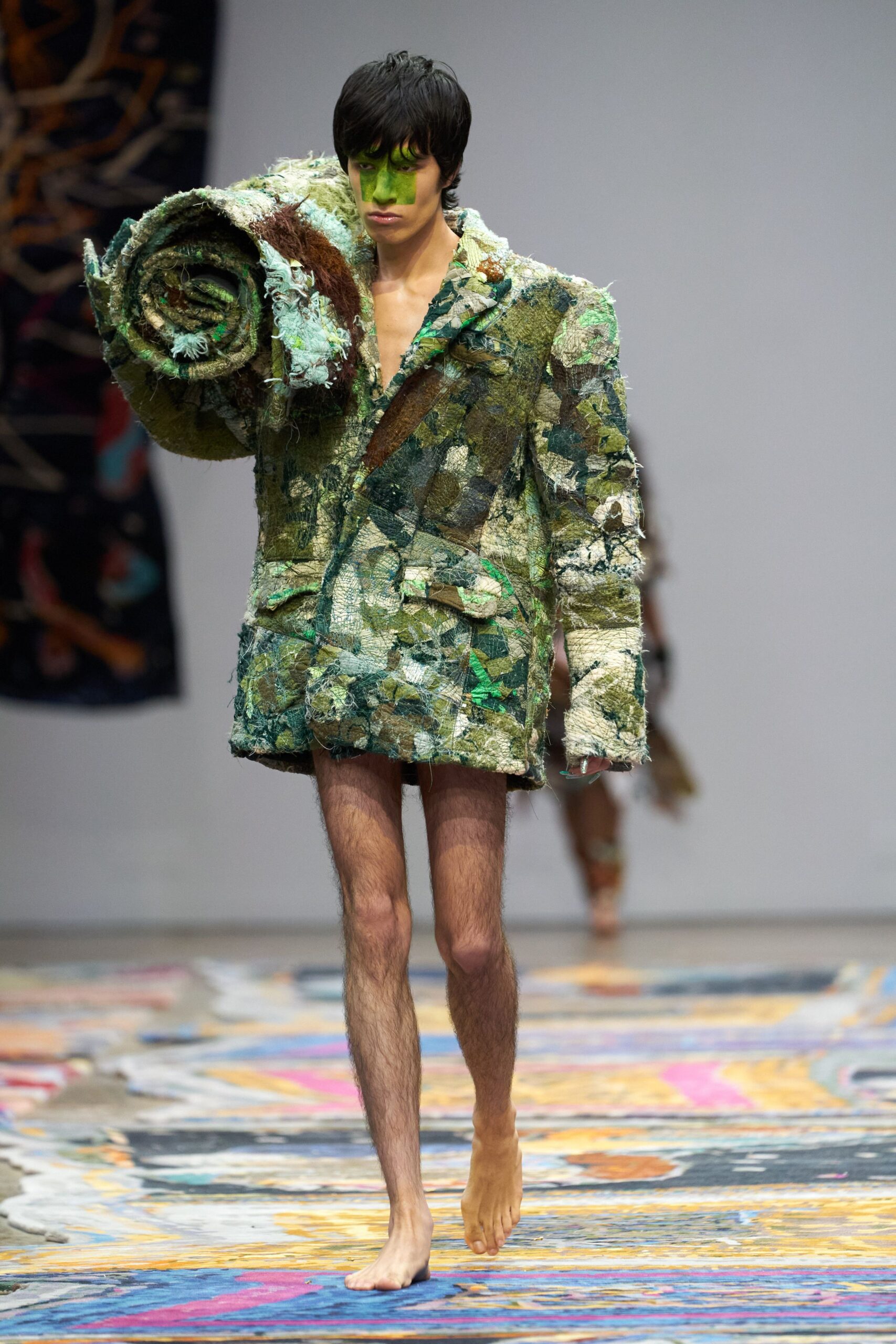 oversized green fabric jacket with shorts