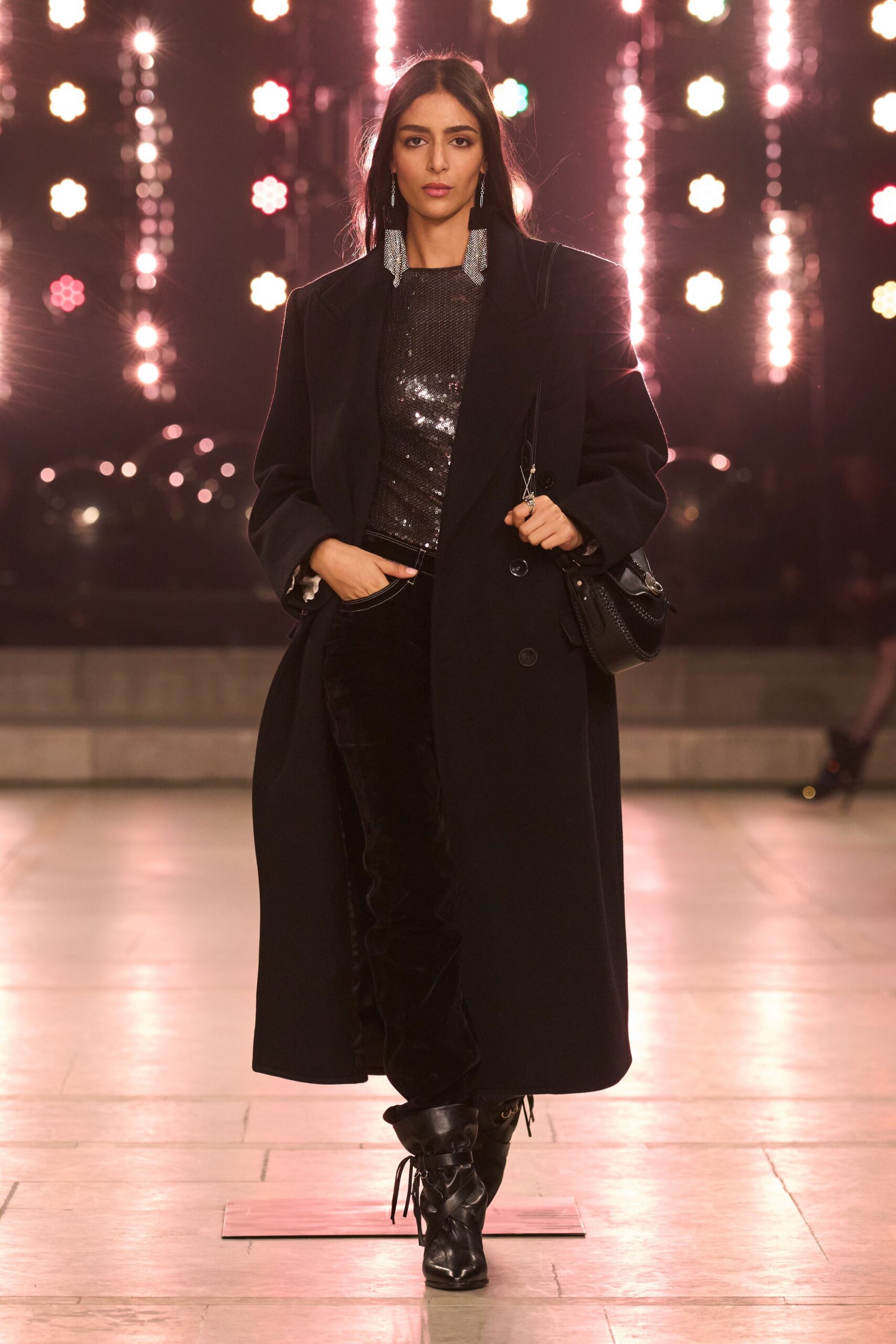 black oversized coat with sequined top