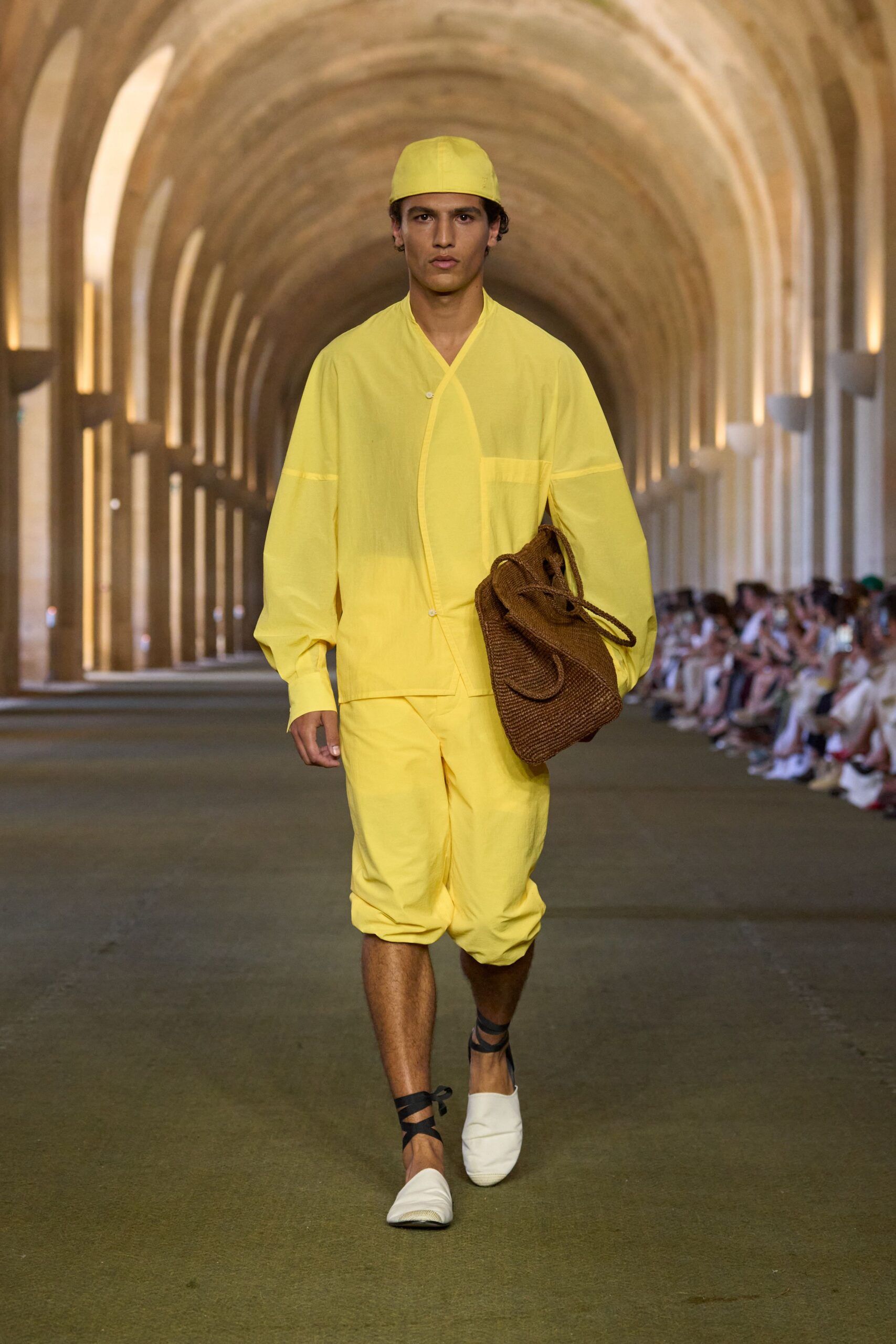 yellow cotton long-sleeve collared relaxed shirt