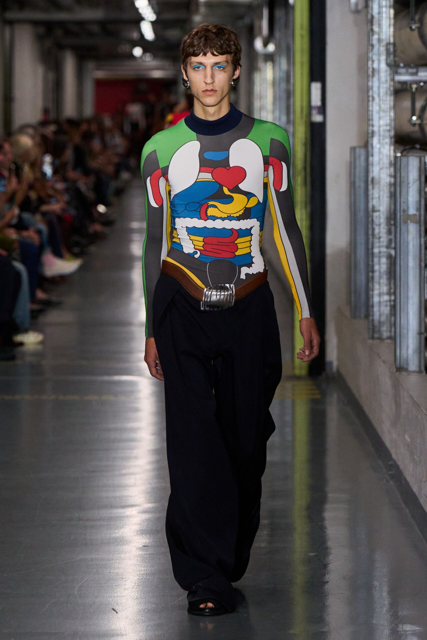 multi cotton long-sleeve high-neck fitted printed top