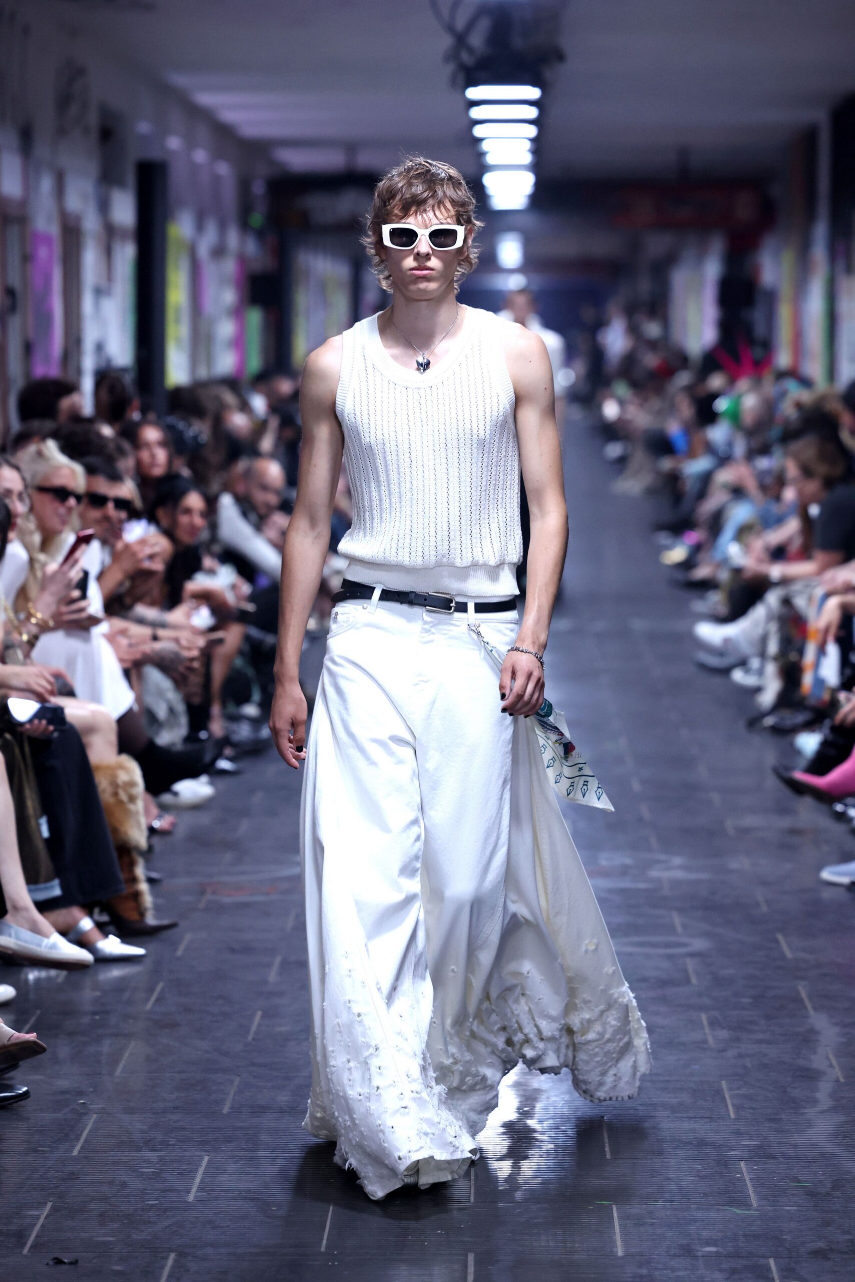 white fitted top and relaxed pants