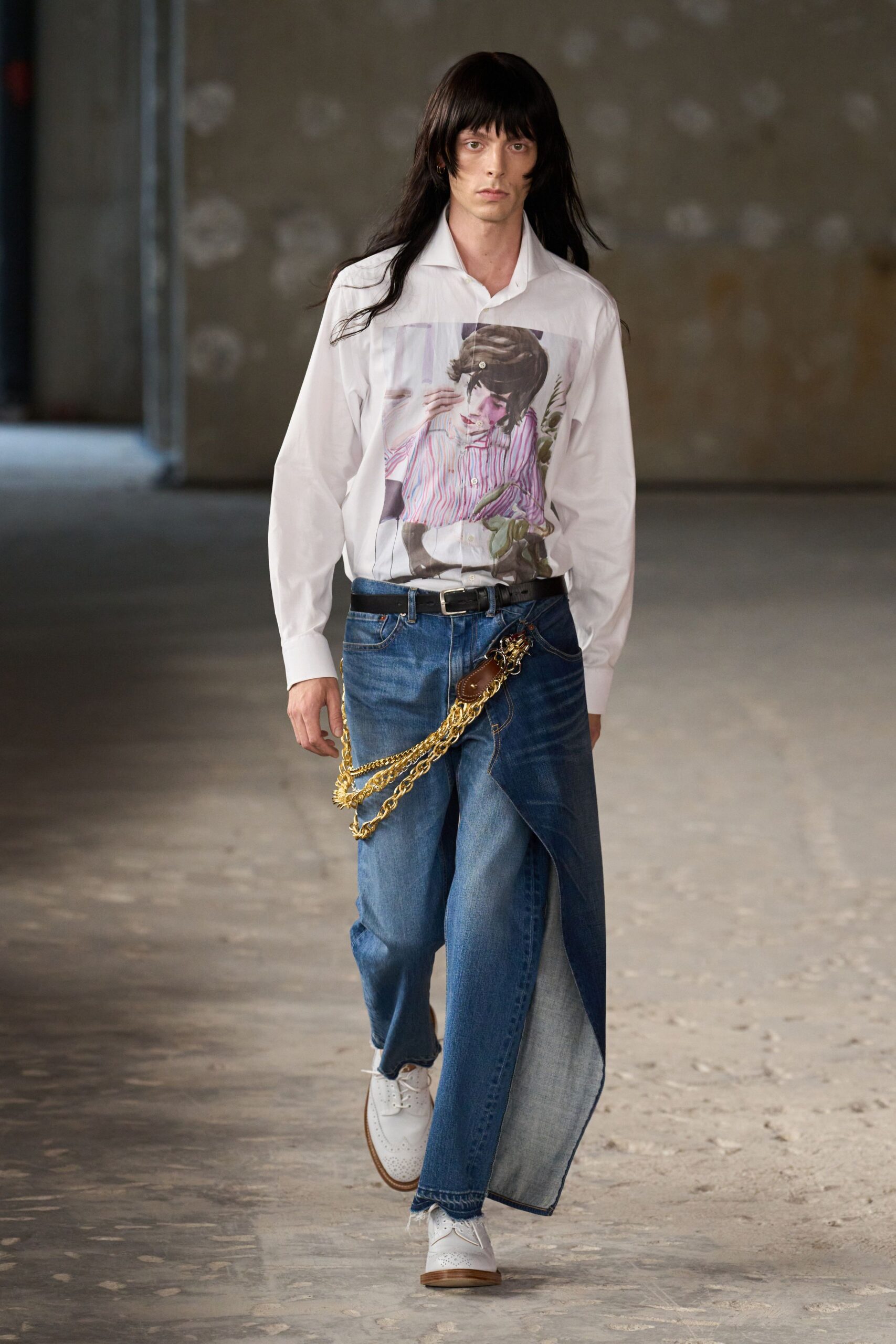 white relaxed shirt with denim pants