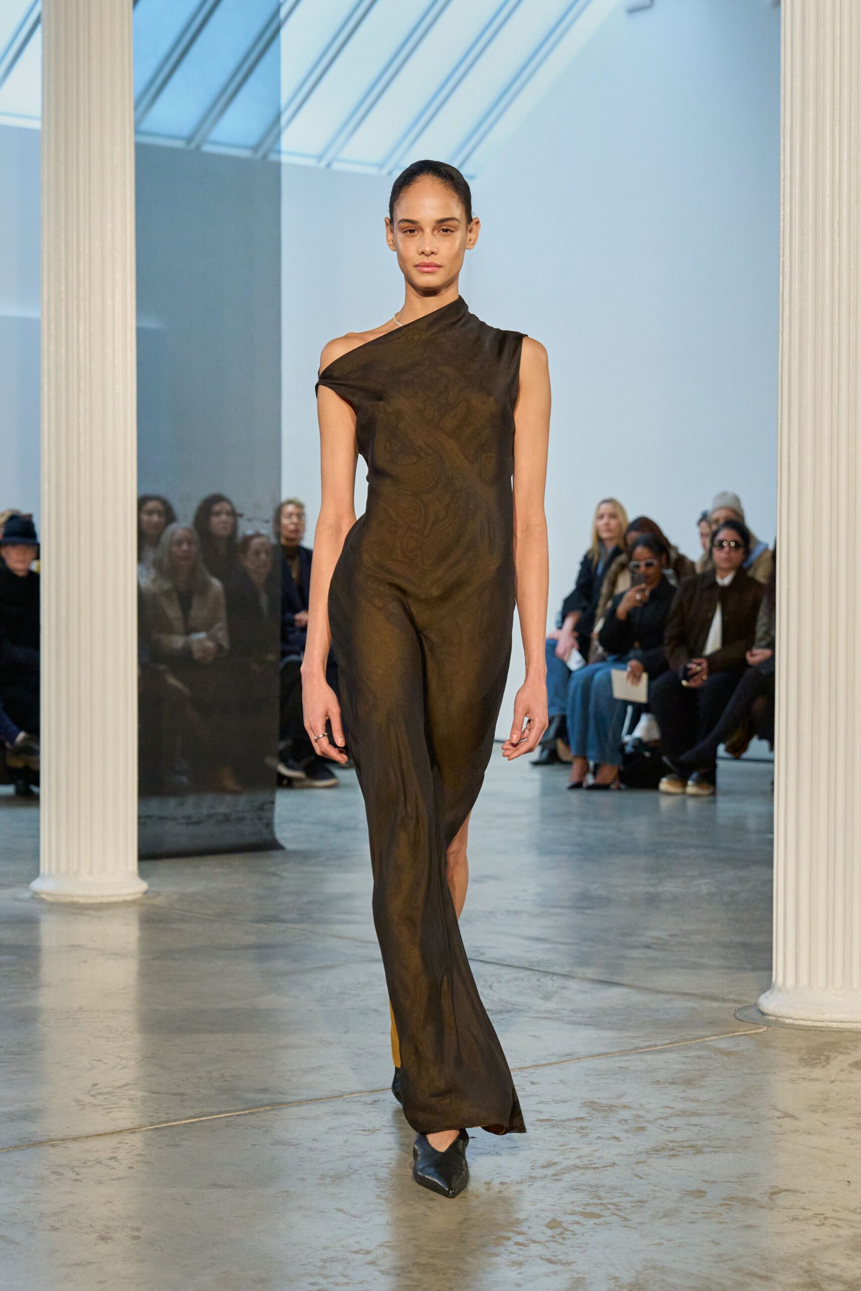 black silk asymmetric gown